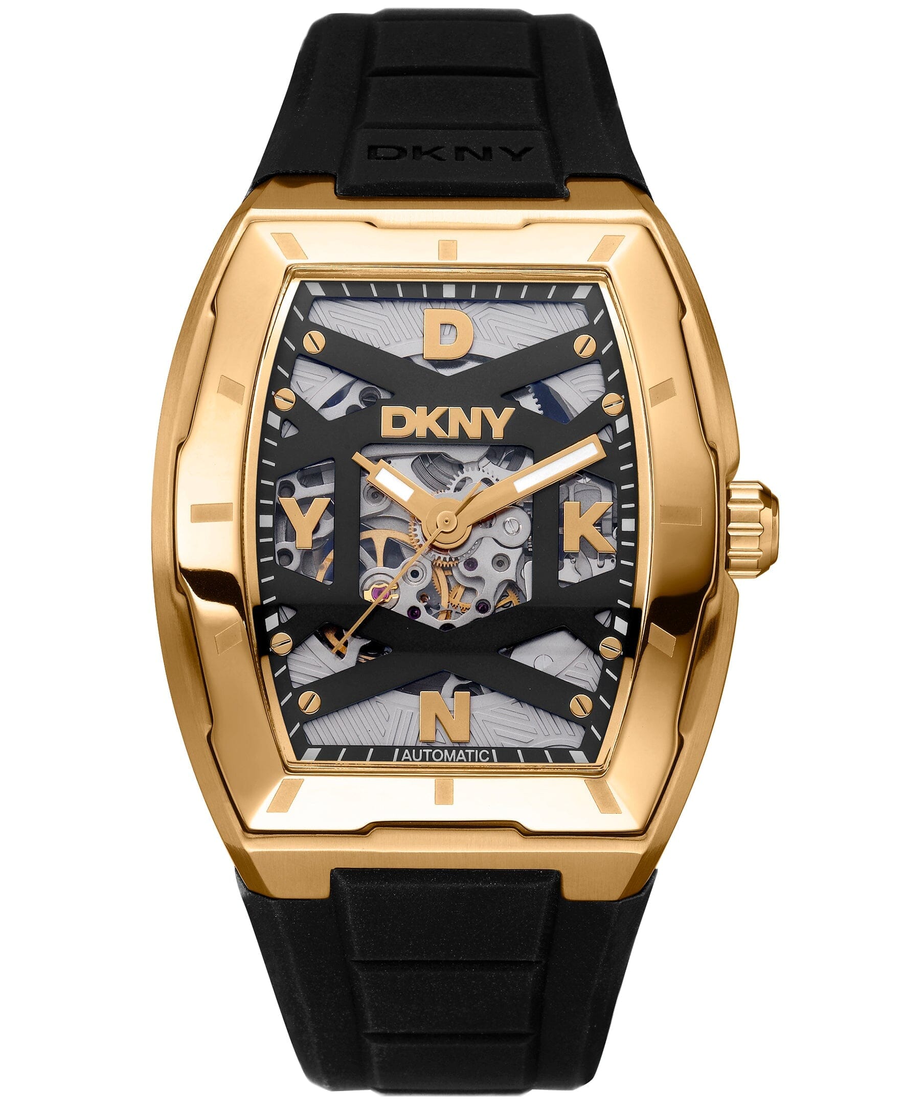 ACTIVE Urban Automatic Silicone Strap Black Dial Gold Men's Watch DKNY
