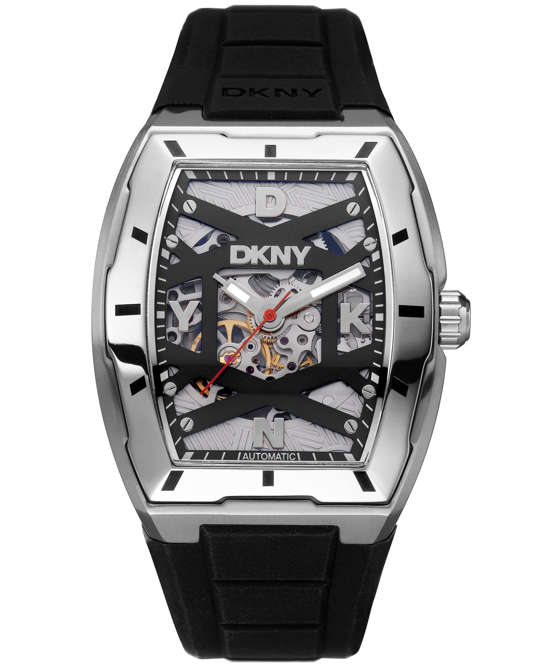 ACTIVE Urban Automatic Silicone Strap Black Dial Silver Men's Watch DKNY