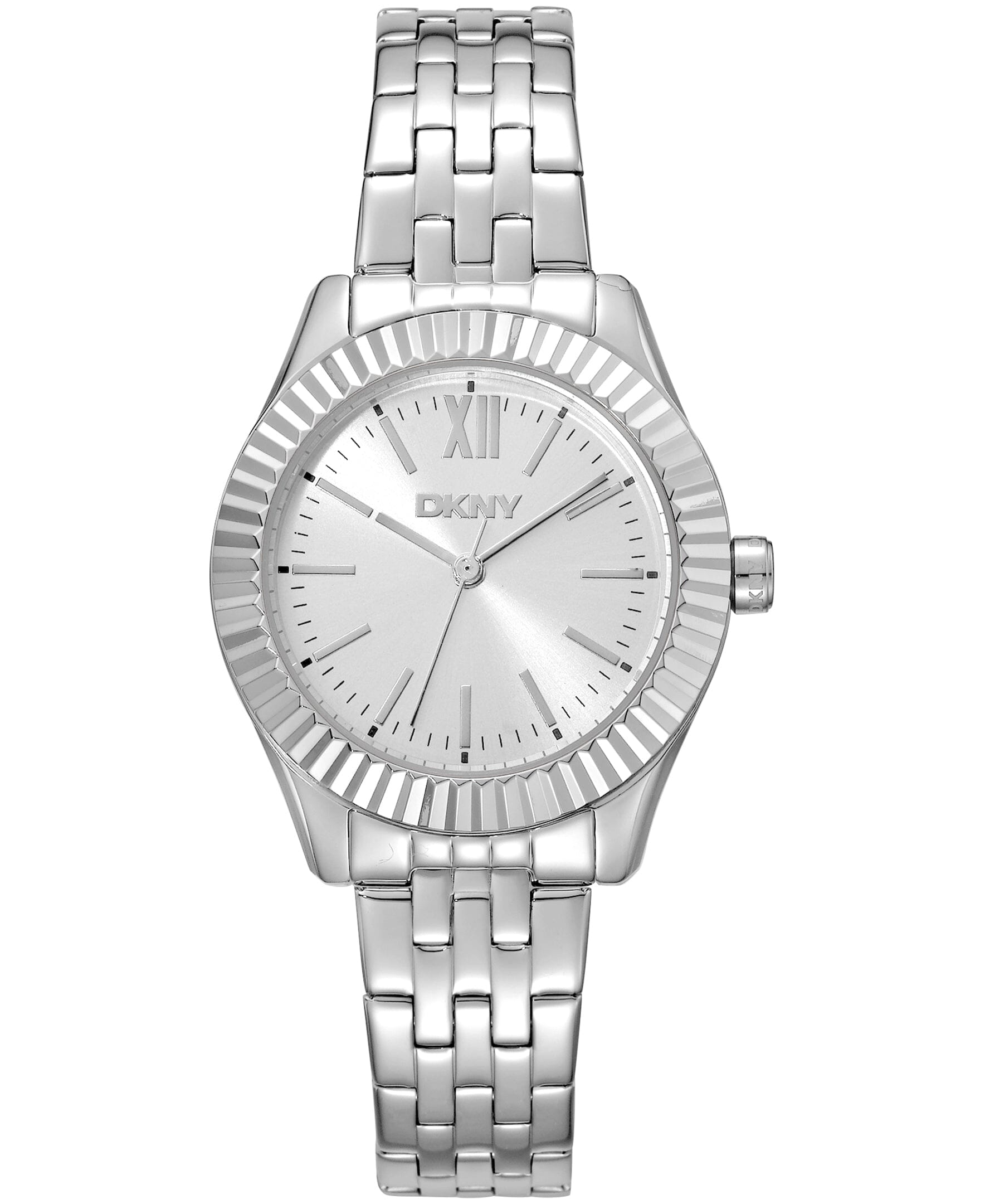 DK1L017M1045 DKNY Women's Fluted Bezel Stainless Steel Bracelet Watch 30mm Watches DKNY