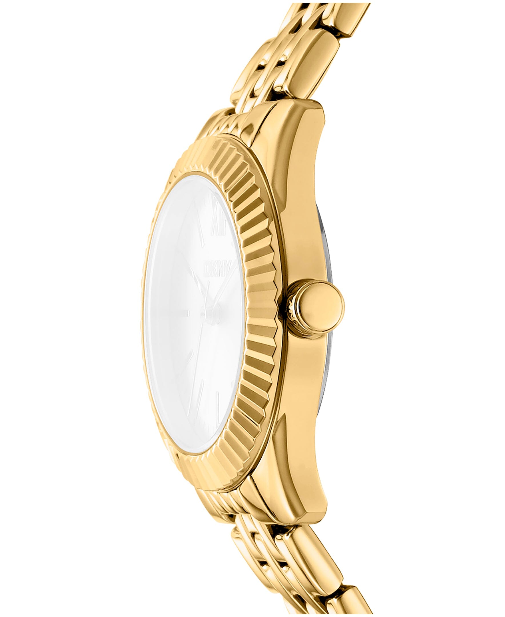 DK1L017M1065 DKNY Women's Fluted Bezel Yellow-Gold Tone Stainless Steel Watch 30mm Watches DKNY