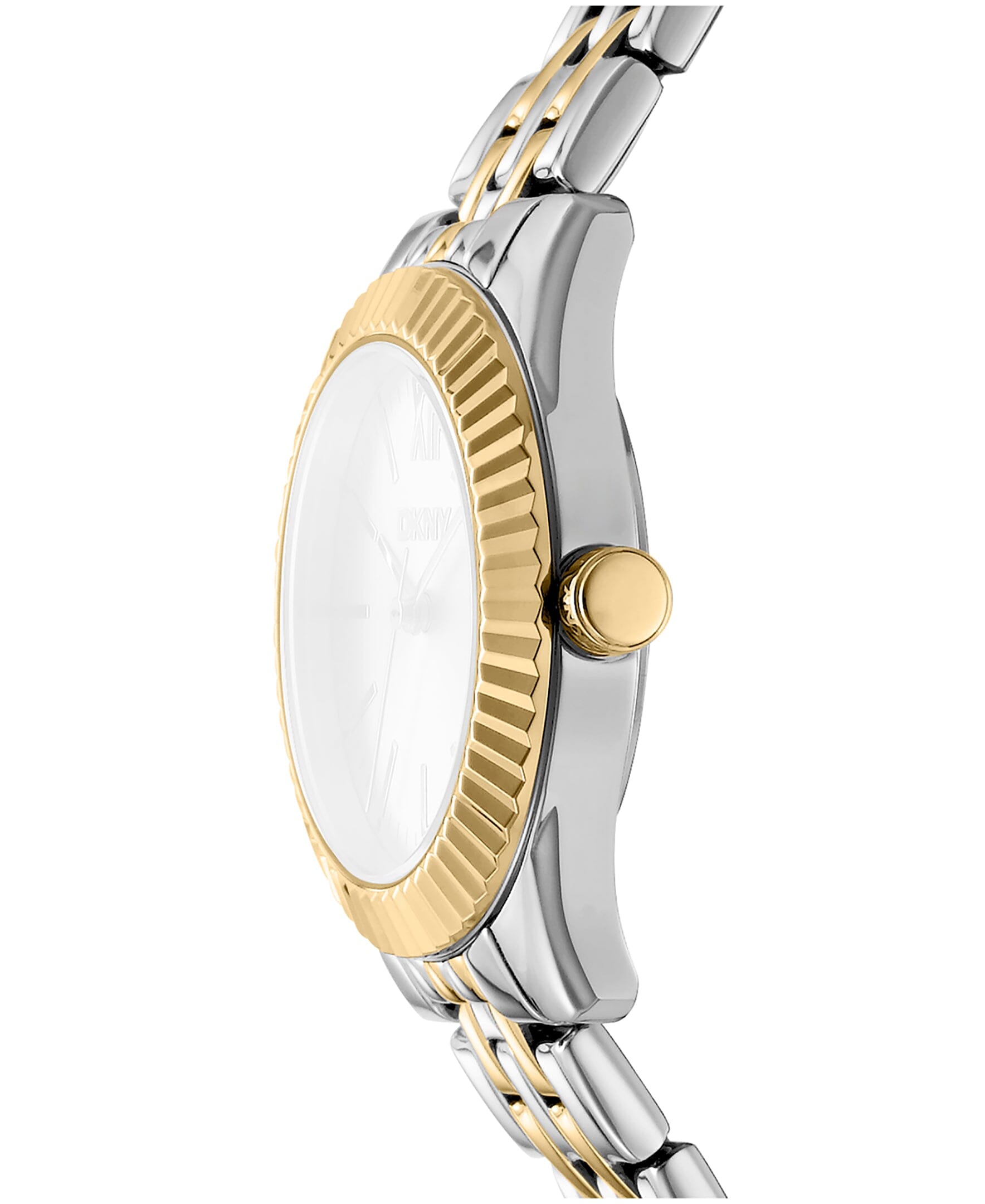 DK1L017M1085 DKNY Women's Fluted Bezel Two-Tone Gold Stainless Steel Bracelet Watch 30mm Watches DKNY