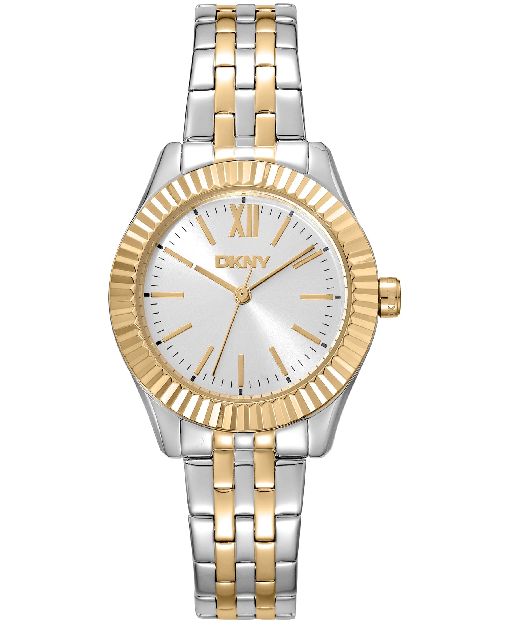 DK1L017M1085 DKNY Women's Fluted Bezel Two-Tone Gold Stainless Steel Bracelet Watch 30mm Watches DKNY