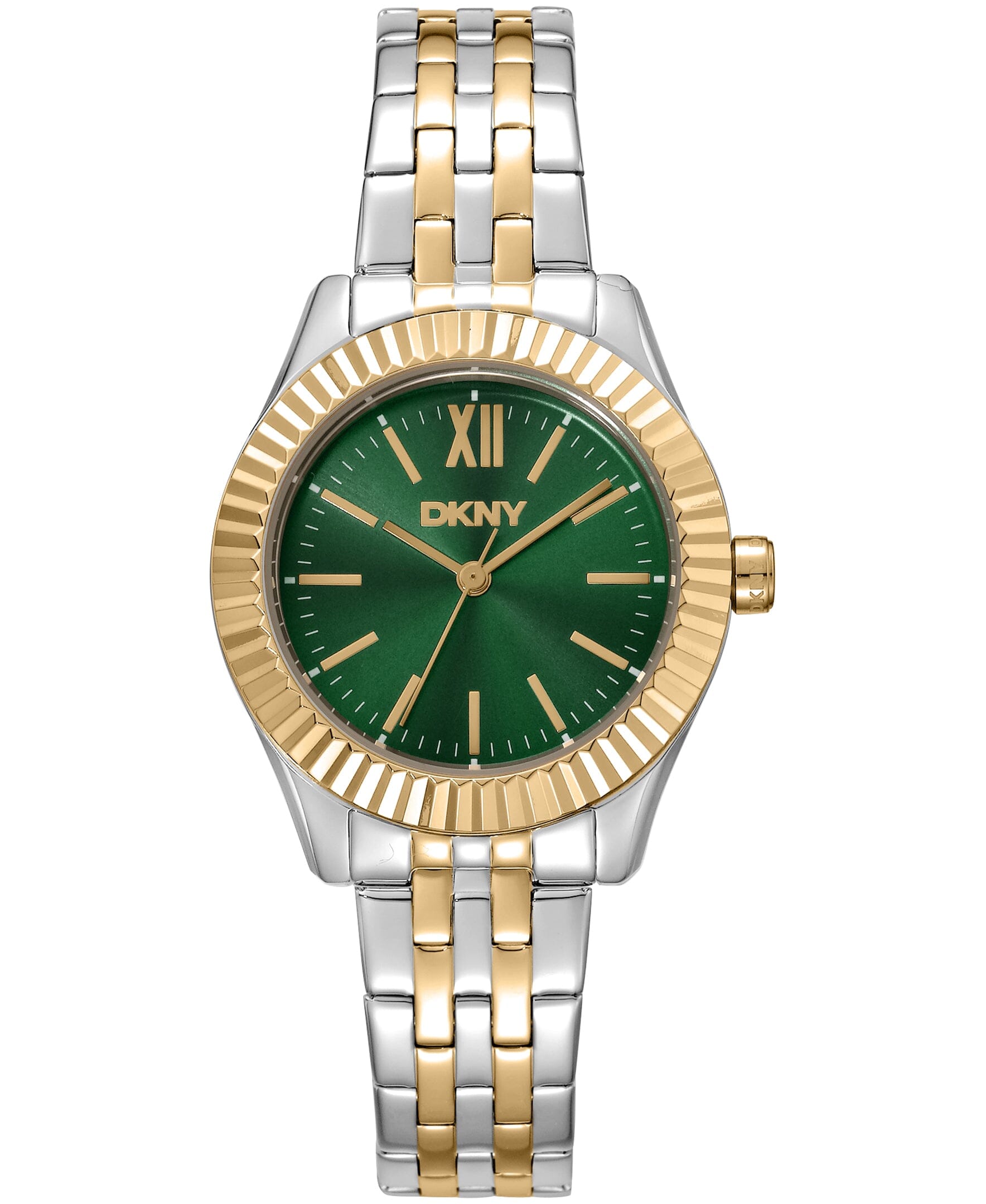 DK1L017M1095 DKNY Women's Fluted Bezel Two-Tone Gold Stainless Steel Bracelet Watch 30mm Watches DKNY