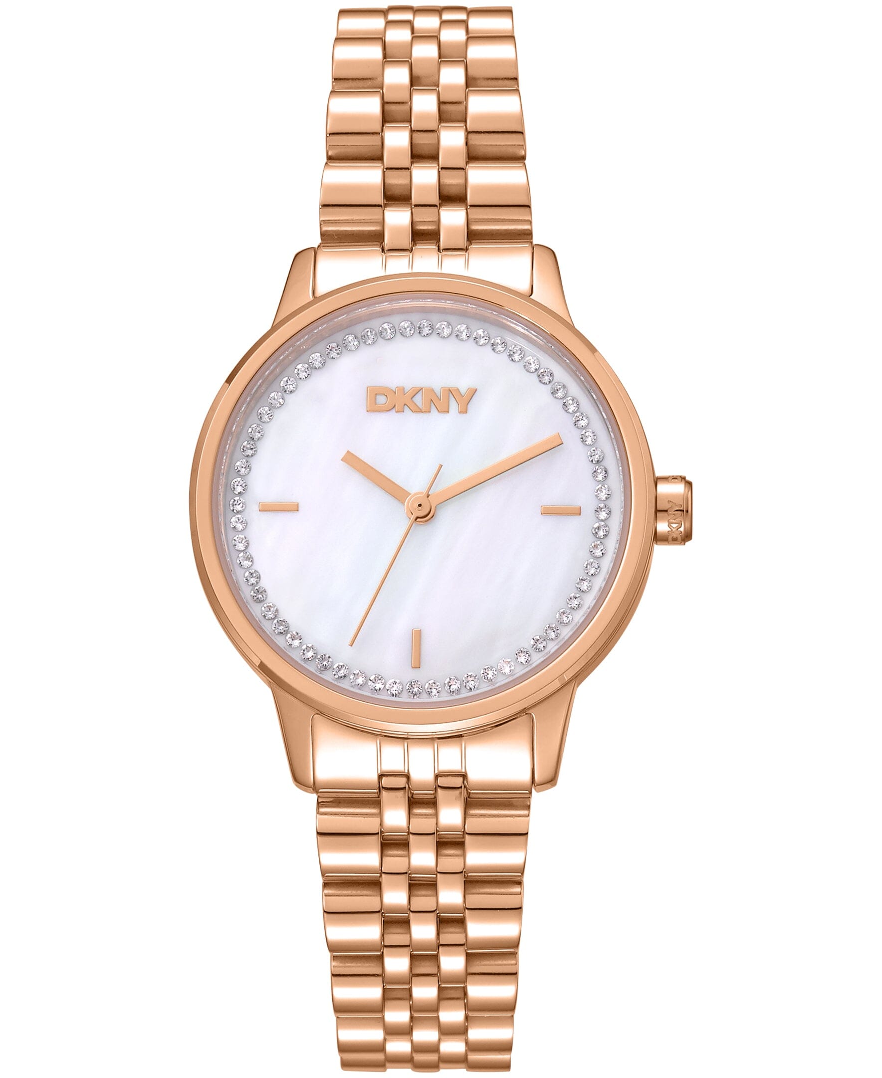 DK1L086M0065 DKNY Women's Crystal Accented Dial Gold-Tone Stainless Steel Bracelet Watch 30mm Watches DKNY