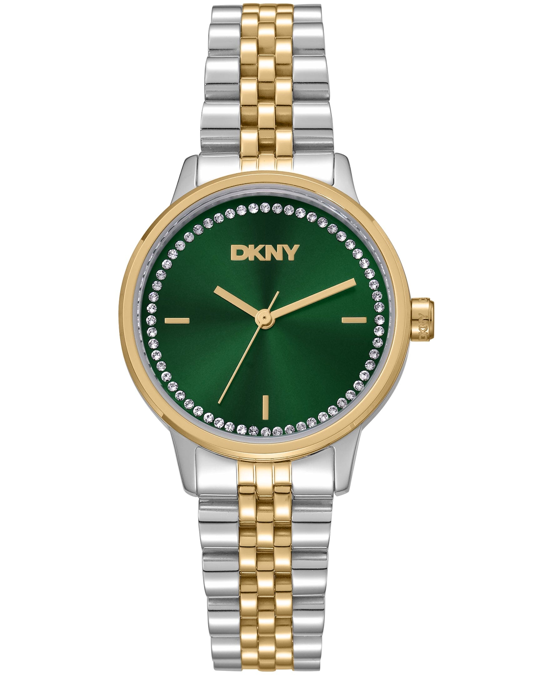 DK1L086M0085 DKNY Women's Crystal Accented Dial Two-Tone Gold Stainless Steel Bracelet Watch 30mm Watches DKNY