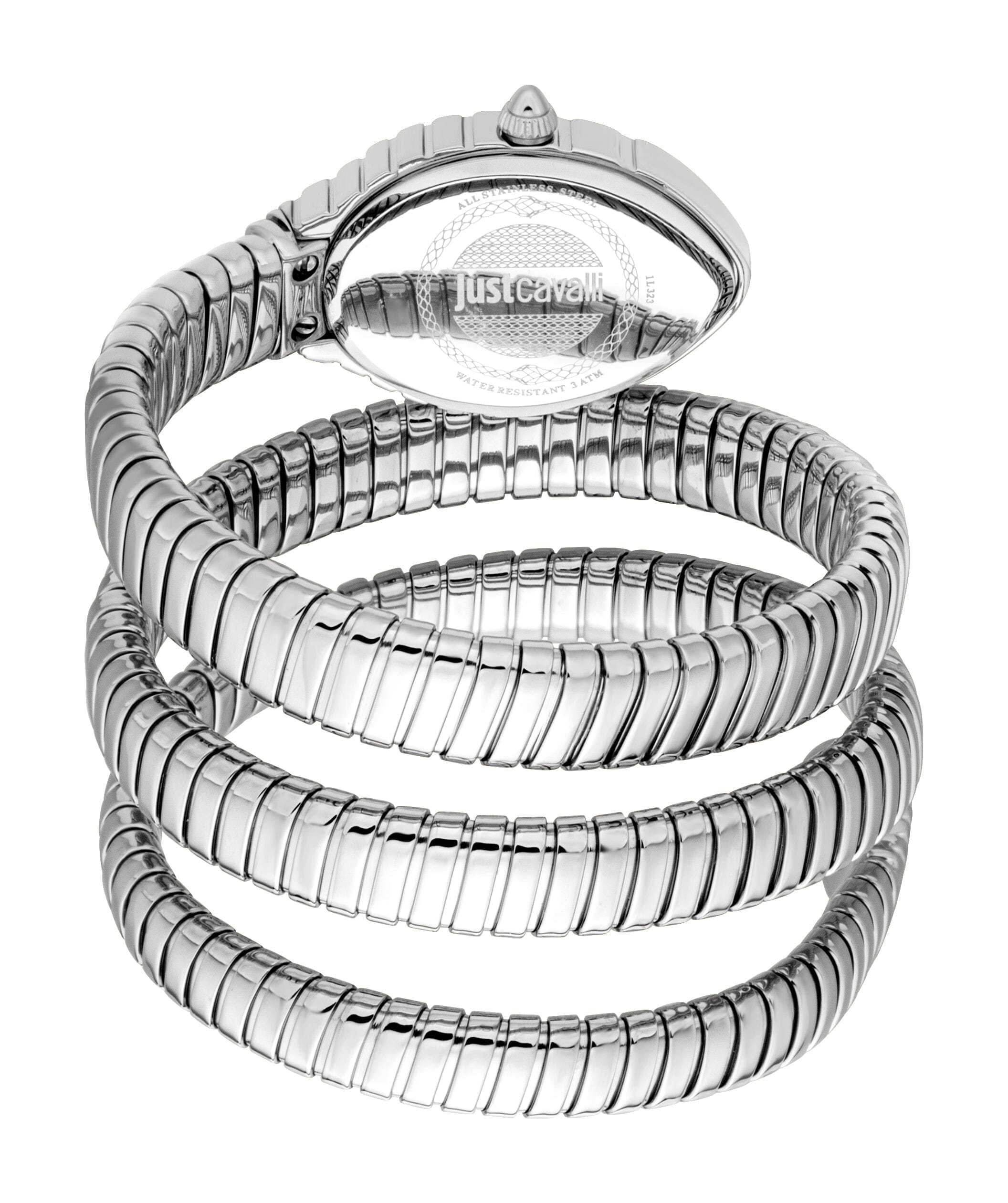 Just Cavalli Women’s Silver Stainless Steel Snake Watch with Blue Dial Just Cavalli