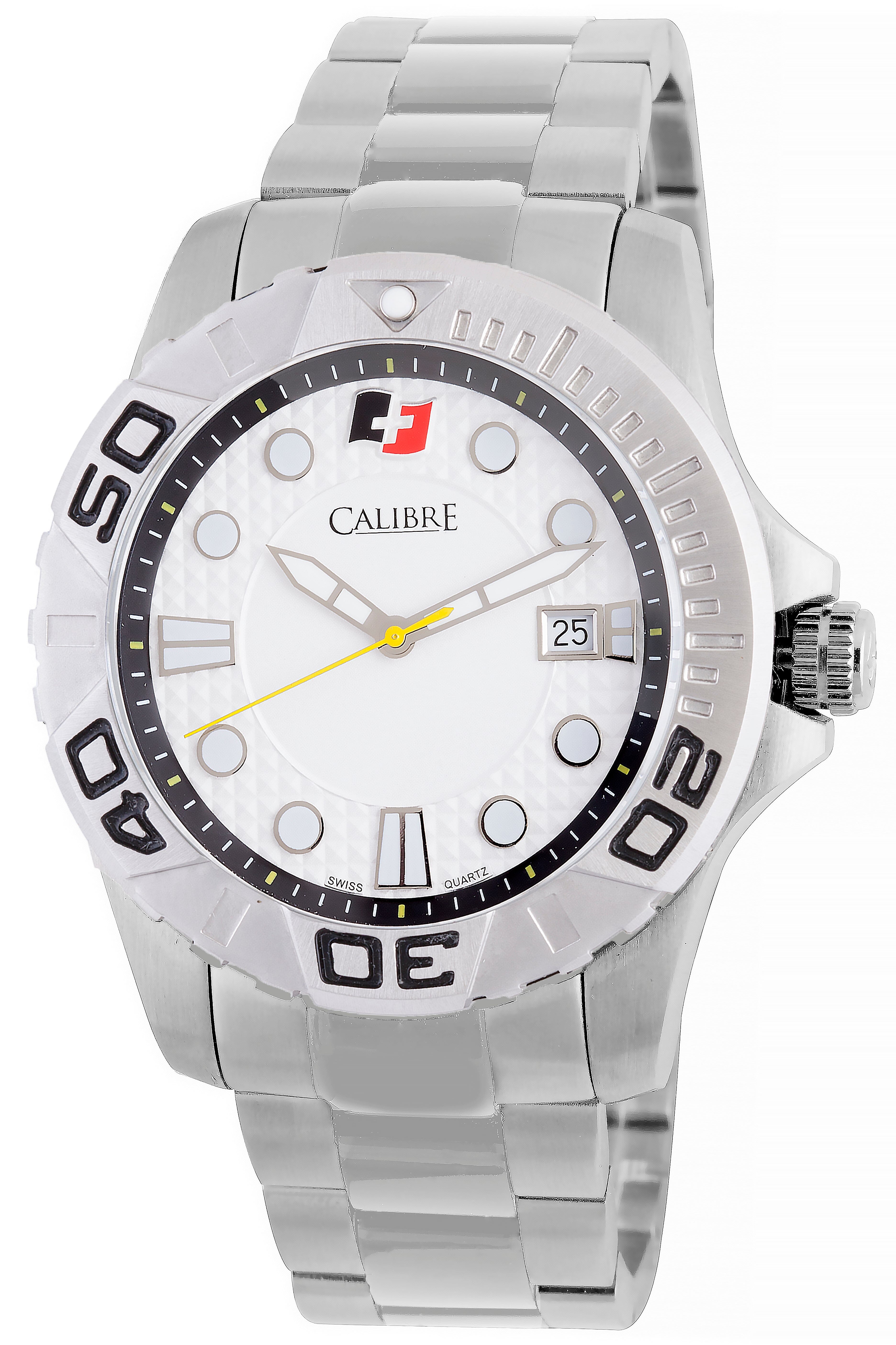 Men's Calibre Akron White Dial Silver Quartz Watch Calibre