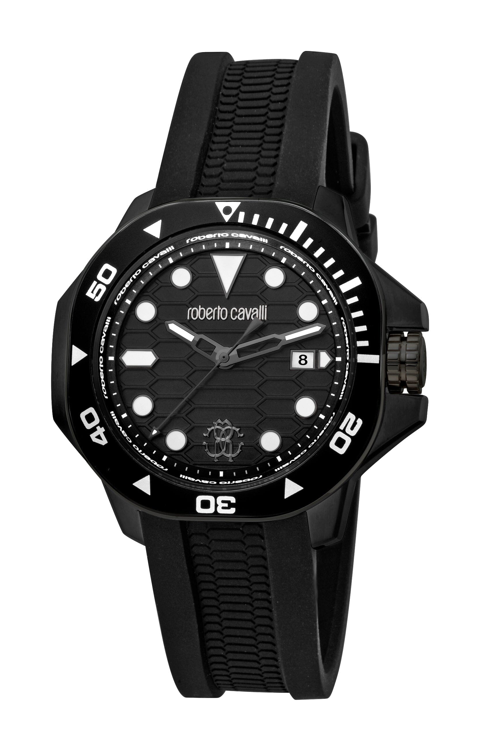 Men's Roberto Cavalli Black Quartz Silicone Strap Watch Roberto Cavalli