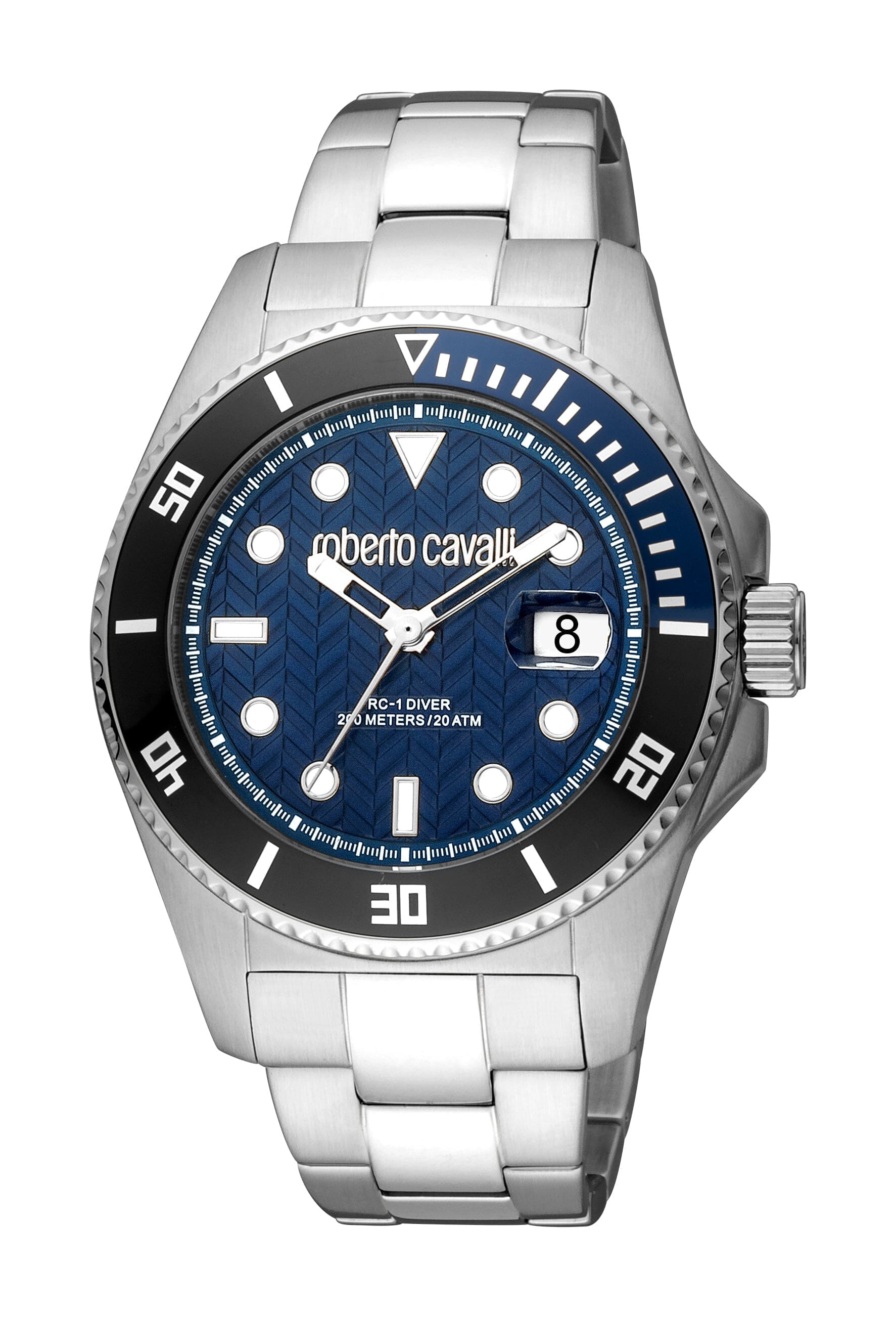 Men's Roberto Cavalli Dark Blue Dial Stainless Steel Silver Quartz Watch Roberto Cavalli