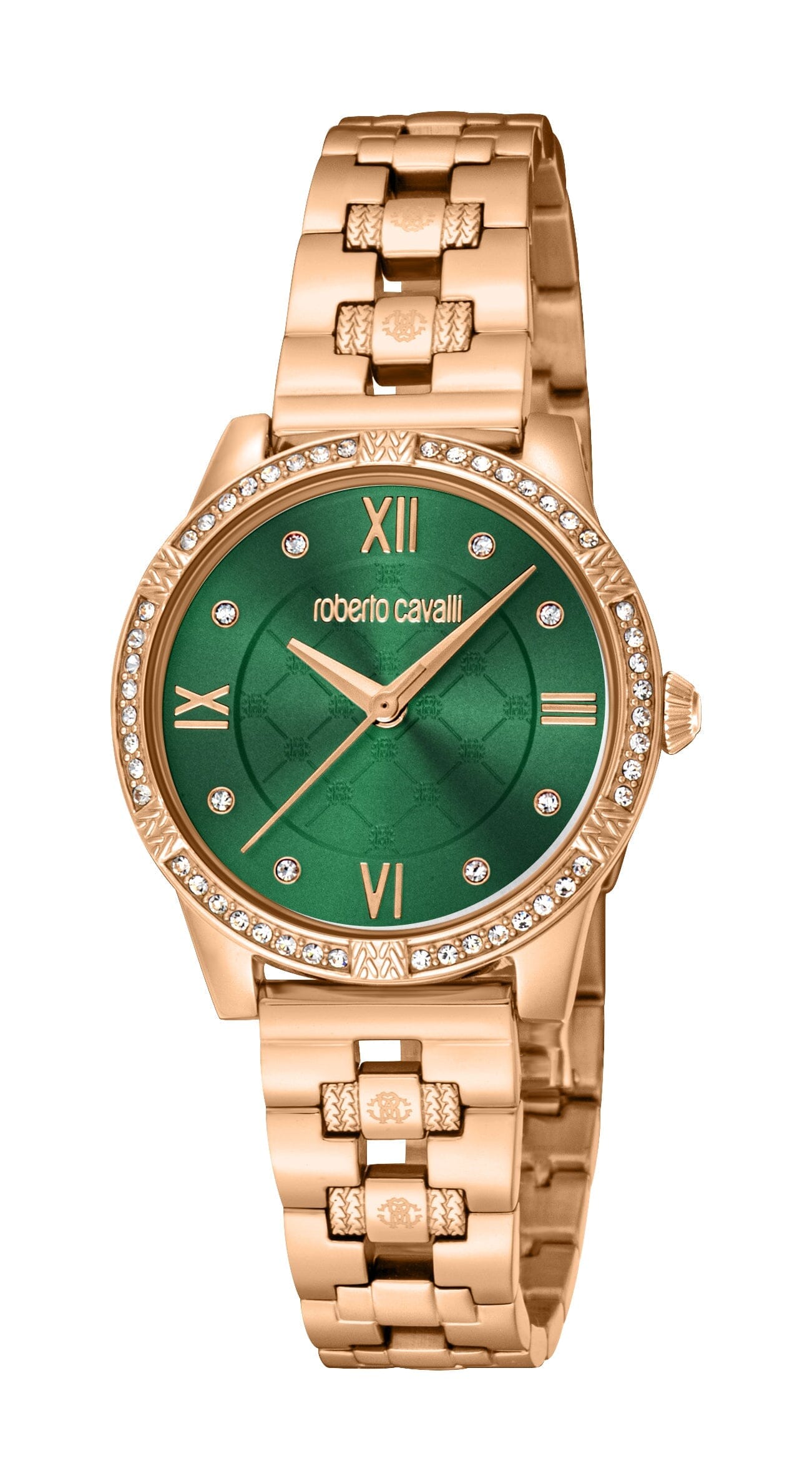 Women's Roberto Cavalli Glam Dark Green Dial Rose Gold Quartz Watch Roberto Cavalli