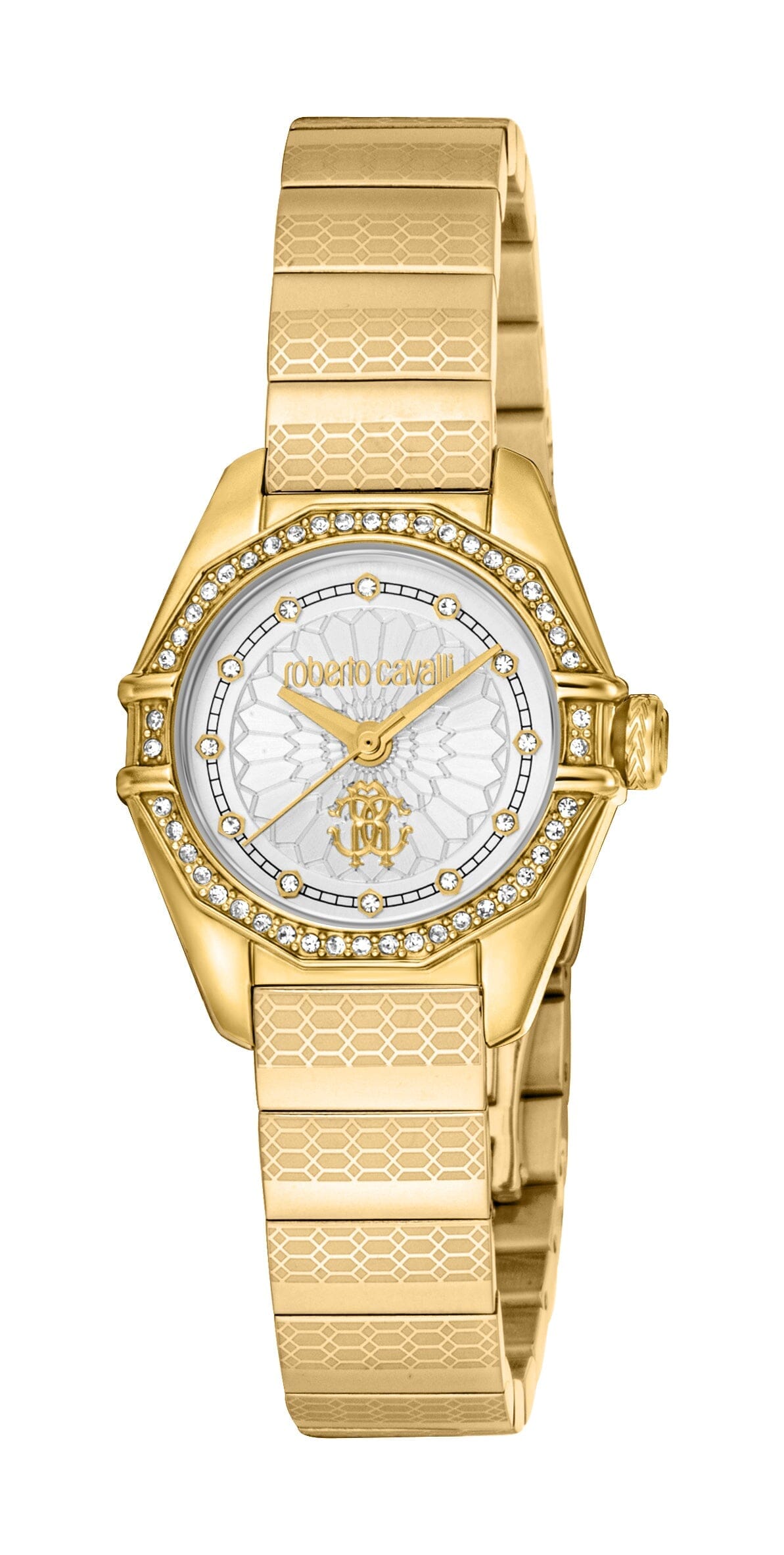 Women's Roberto Cavalli Silver Dial Gold with Stones Quartz Watch Roberto Cavalli