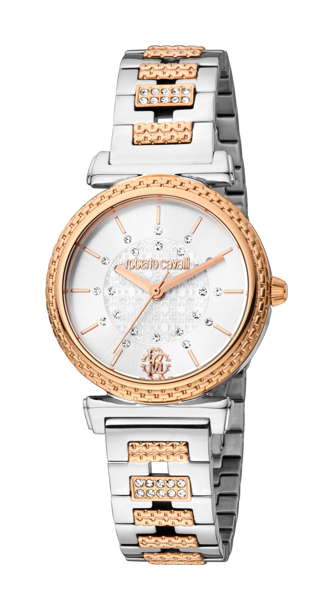 Women's Roberto Cavalli Two Tone Silver & Rose Gold Dial Quartz Watch Roberto Cavalli