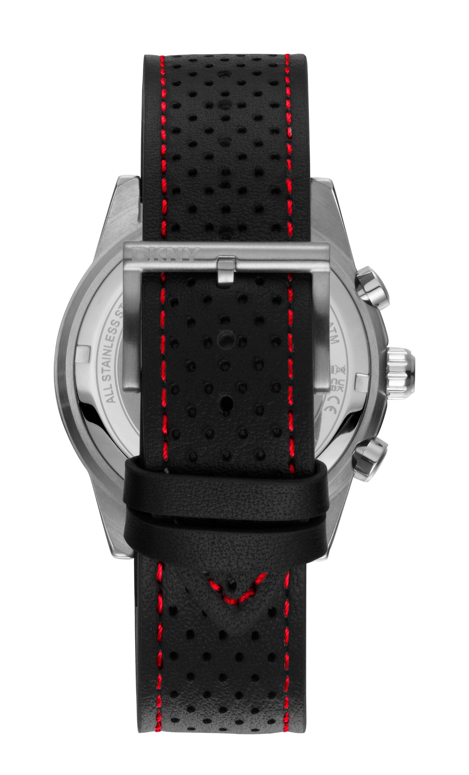 DK1G051L0015 DKNY Men's Black Leather Strap Silver Chronograph Watch 44mm Watches DKNY 