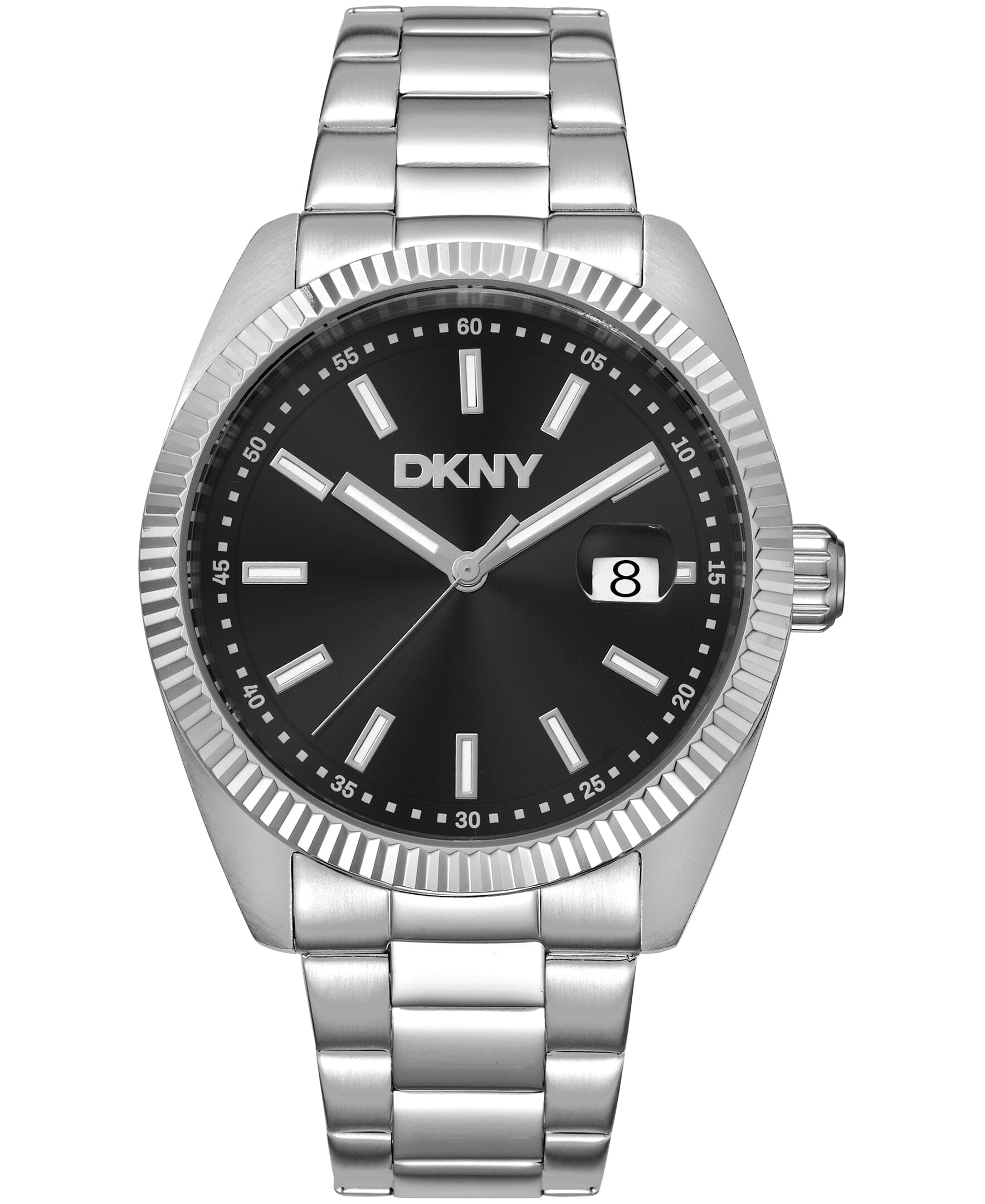 DK1G133M0025 DKNY Men's Date Fluted Bezel Stainless Steel Bracelet Watch 40mm Watches DKNY 