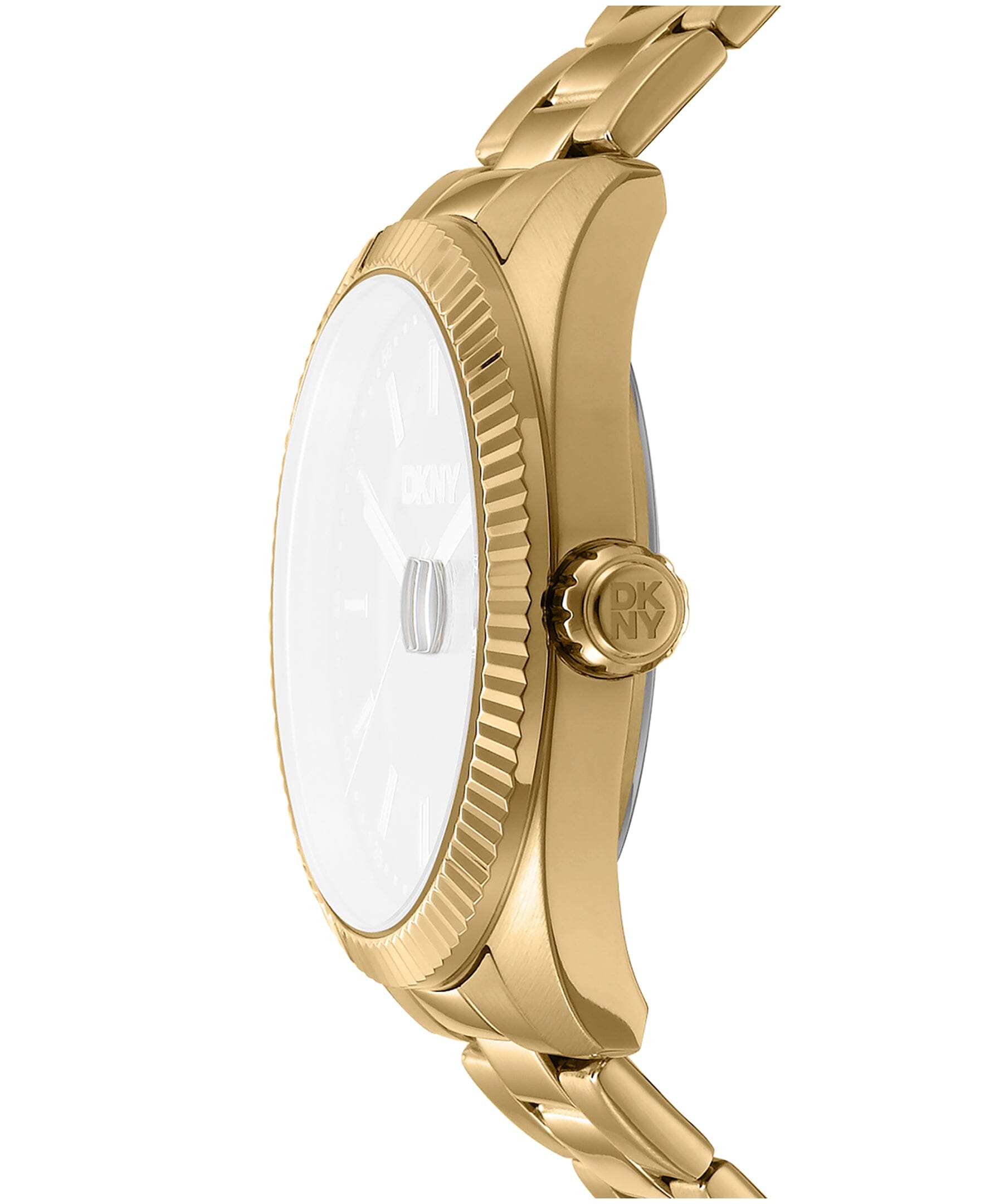 DK1G133M0035 DKNY Men's Date Fluted Bezel Gold-Tone Stainless Steel Bracelet Watch 40mm Watches DKNY 