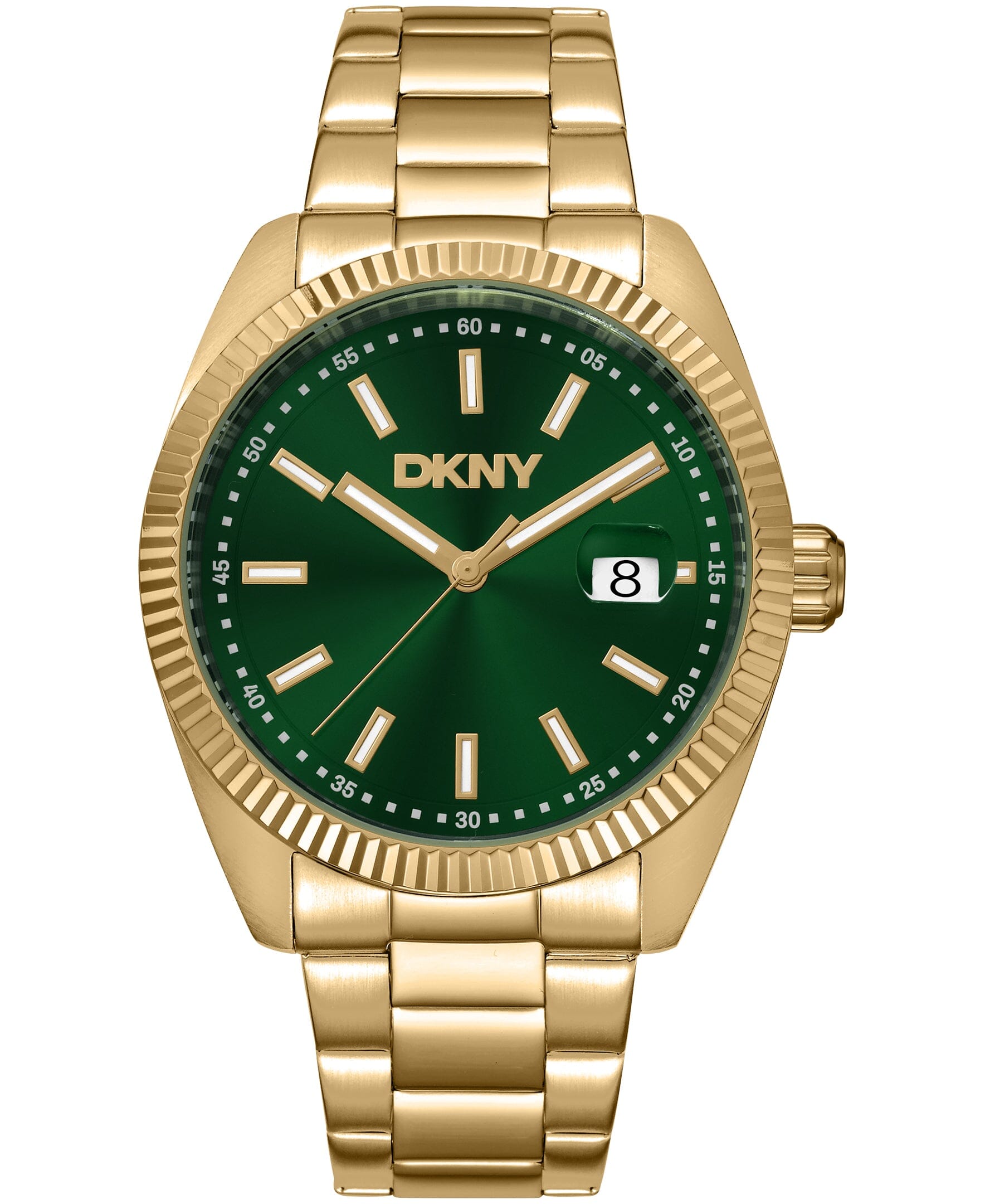 DK1G133M0035 DKNY Men's Date Fluted Bezel Gold-Tone Stainless Steel Bracelet Watch 40mm Watches DKNY 