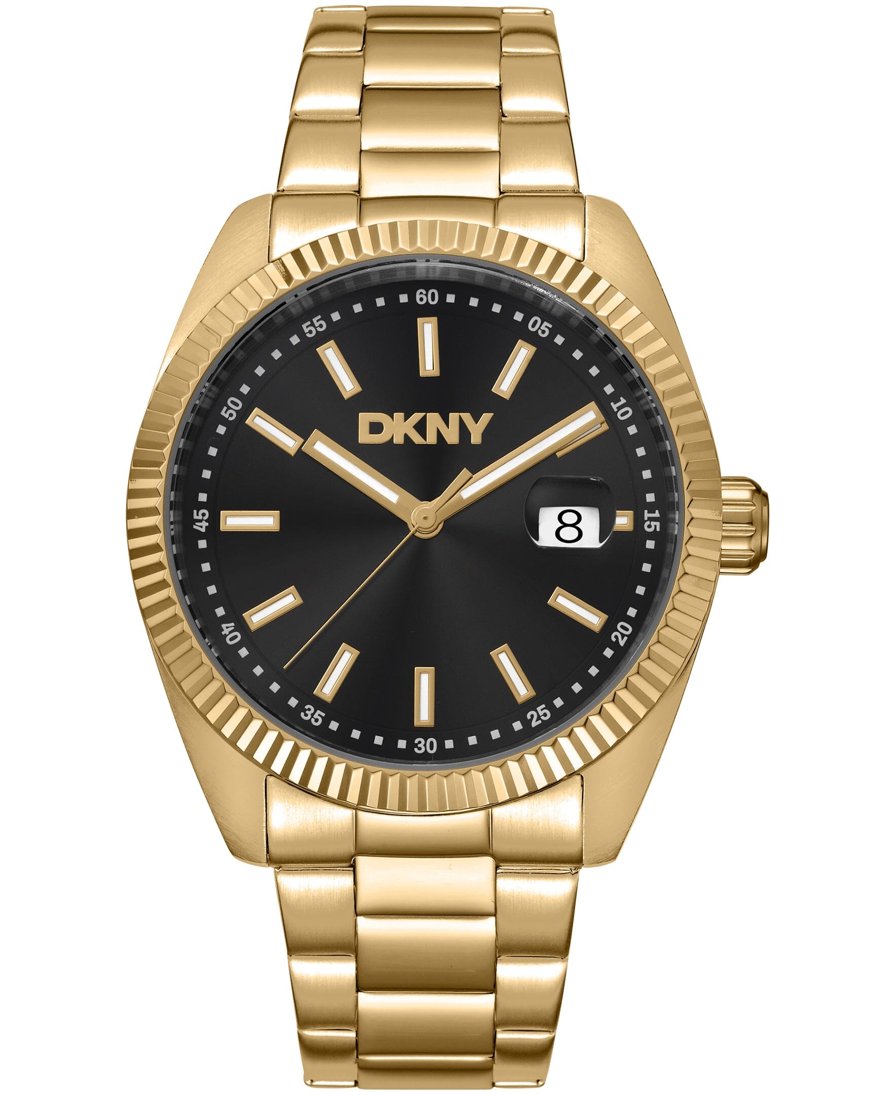DK1G133M0045 DKNY Men's Date Fluted Bezel Gold-Tone Stainless Steel Bracelet Watch 40mm Watches DKNY 
