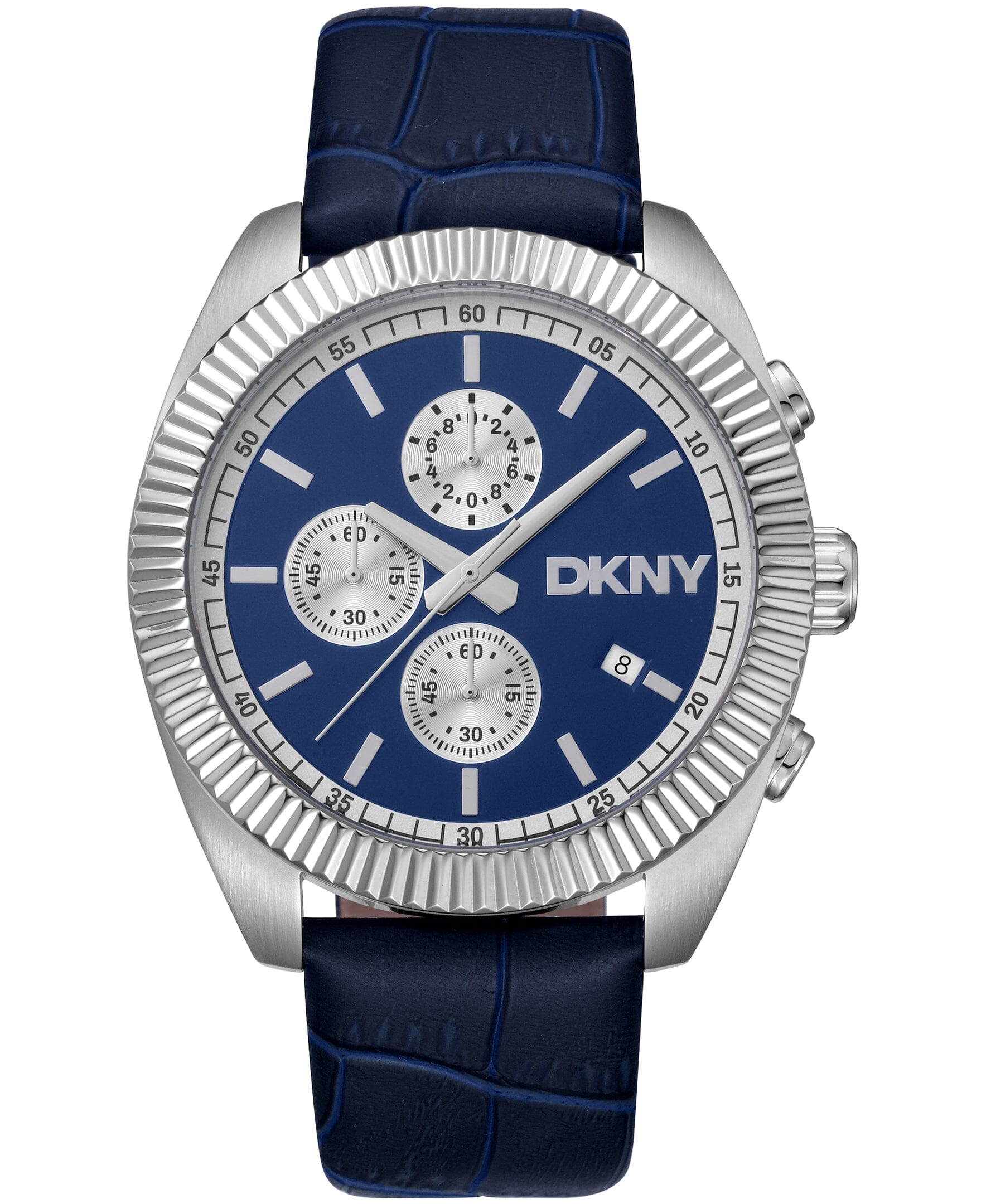 DK1G134L0025 DKNY Men's Fluted Bezel Chronograph Leather Strap Watch 42mm Watches DKNY 