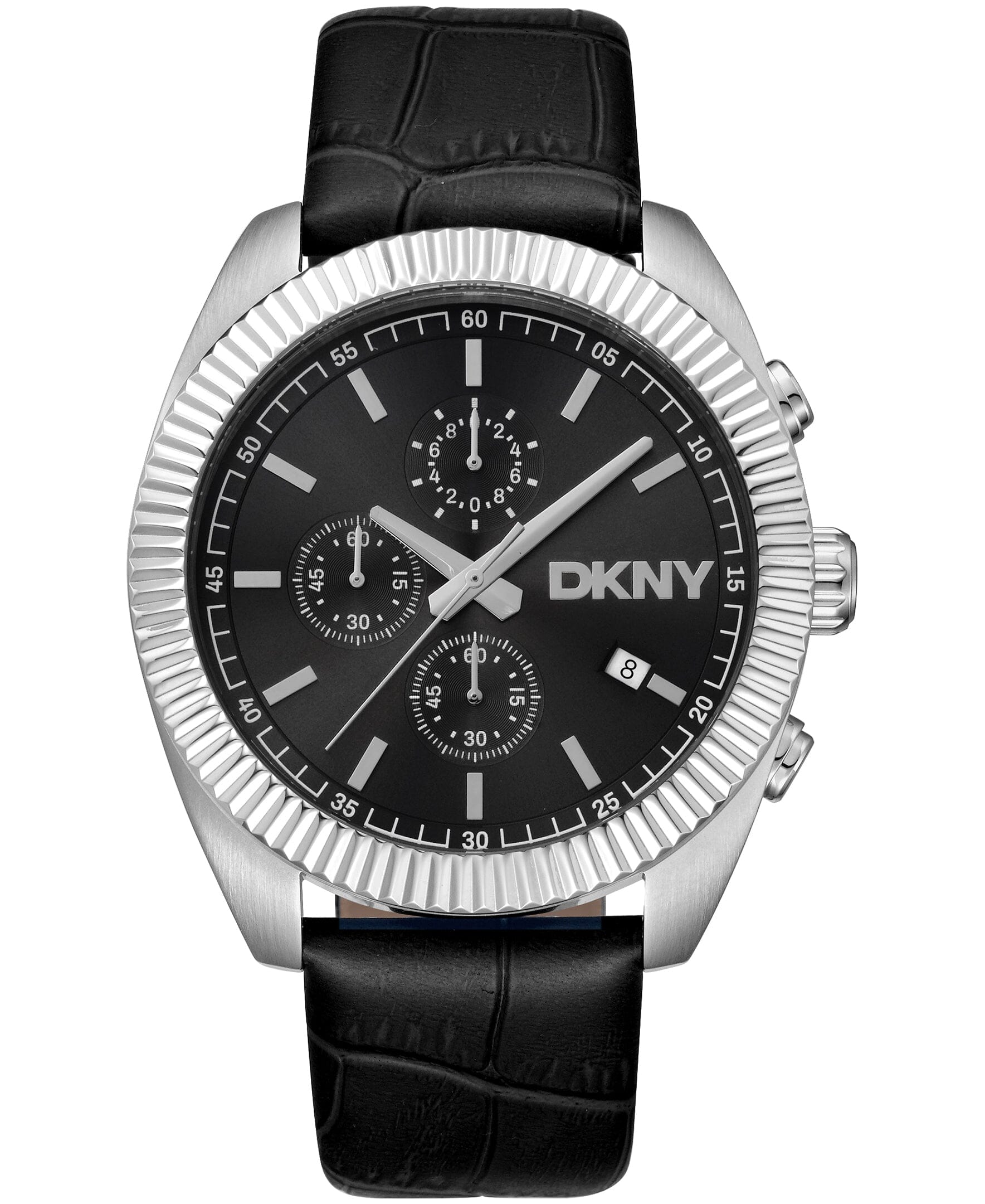 DK1G134L0035 DKNY Men's Fluted Bezel Chronograph Leather Strap Watch 42mm Watches DKNY 