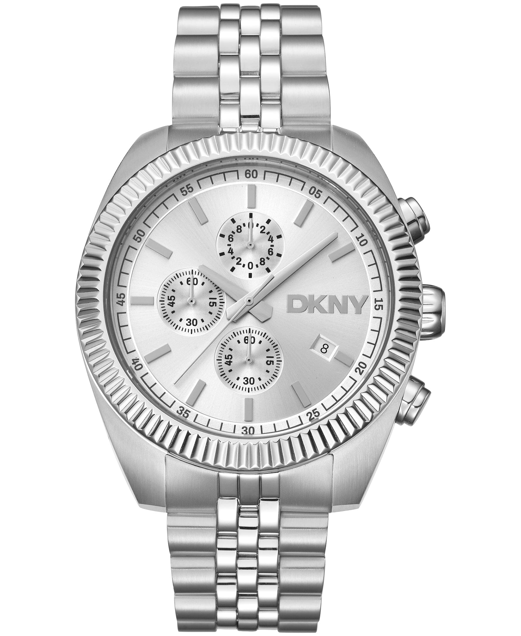 DK1G134M0045 DKNY Men's Fluted Bezel Chronograph Stainless Steel Bracelet Watch 42mm Watches DKNY 