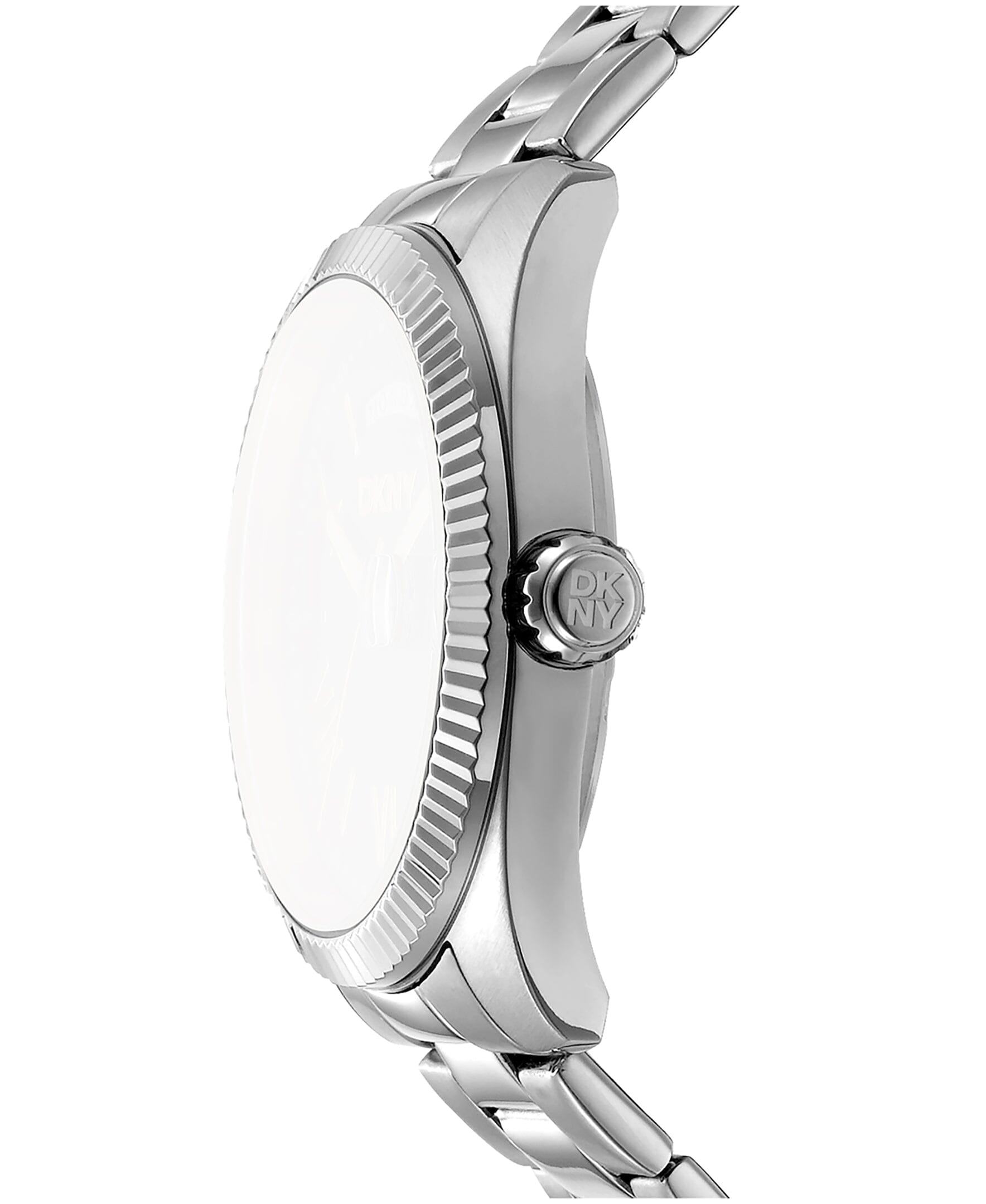 DK1G141M0015 DKNY Men's Day Date Fluted Bezel Stainless Steel Bracelet Watch 41mm Watches DKNY 