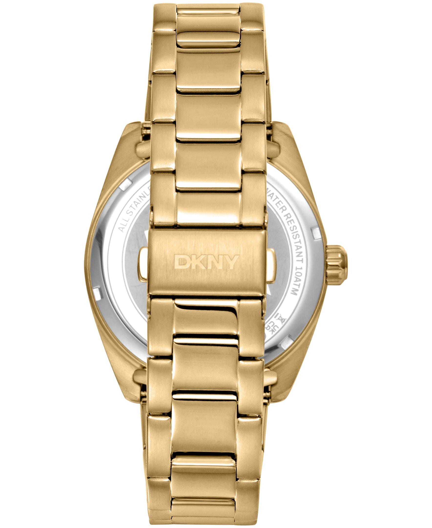 DK1G141M0065 DKNY Men's Day Date Fluted Bezel Gold-Tone Stainless Steel Bracelet Watch 41mm Watches DKNY 