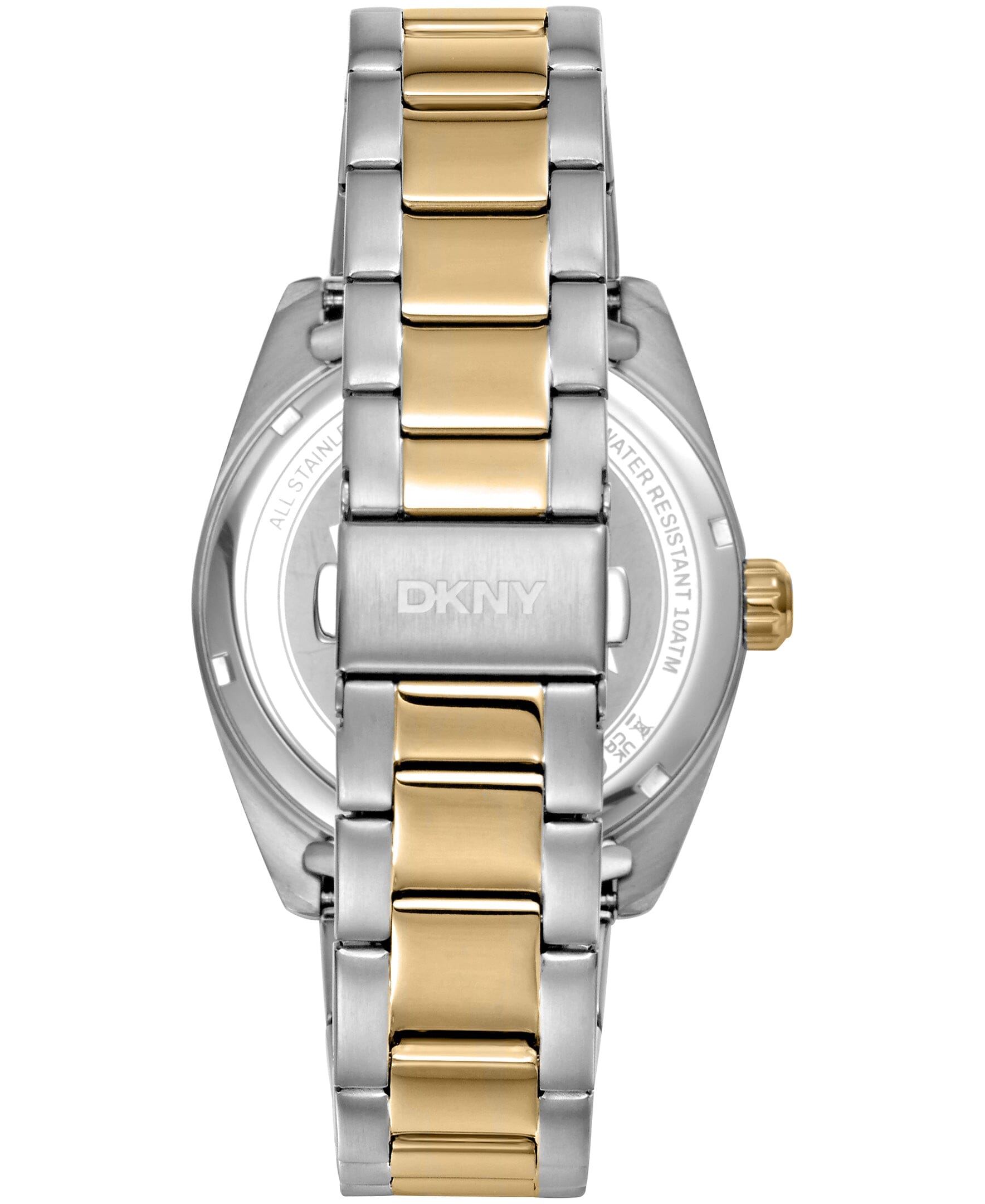 DK1G141M0075 DKNY Men's Day Date Fluted Bezel Two-Tone Gold Stainless Steel Bracelet Watch 41mm Watches DKNY 
