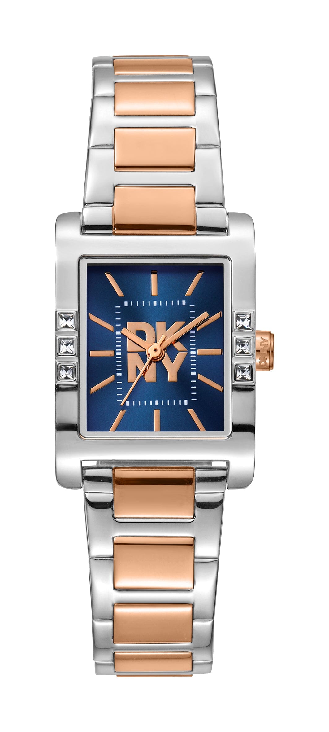 DK1L008M0095 DKNY Logo Dark Blue Dial Two Tone Silver & Rose Gold Women's Watch 22 x 29.5mm Watches DKNY 