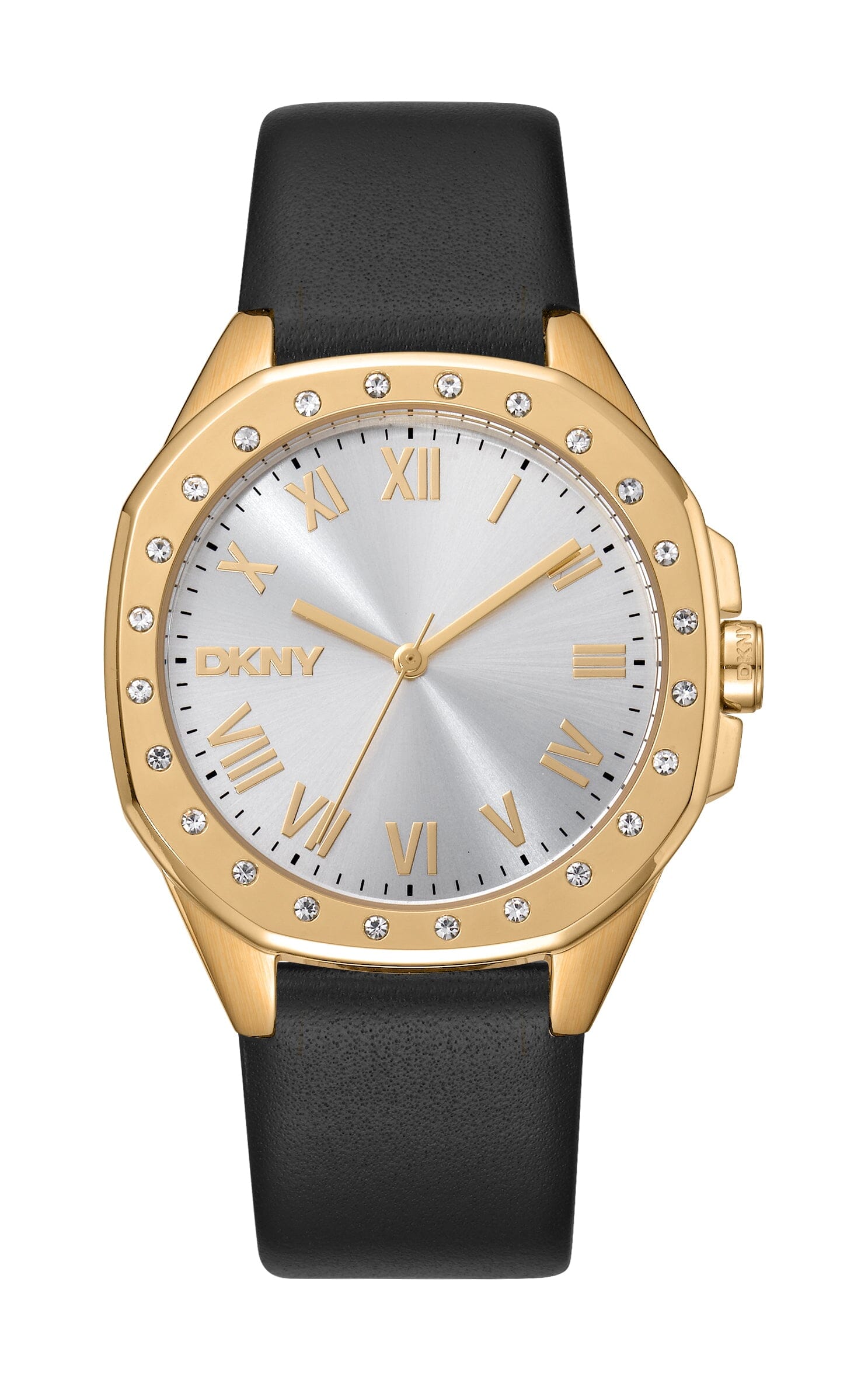 DK1L011L0025 DKNY Evening Silver Dial Leather Strap Gold Women's Watch 36mm Watches DKNY 