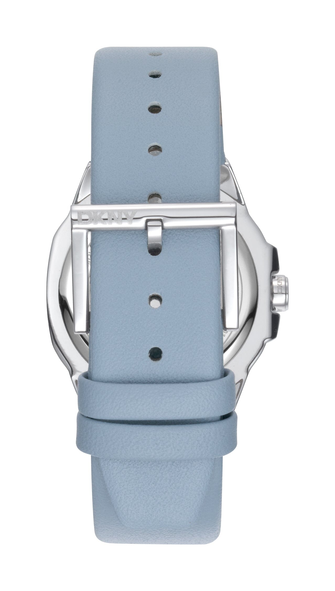 DK1L012L0015 DKNY Logo Silver Dial Light Blue Leather Strap Silver Women's Watch 34mm Watches DKNY 