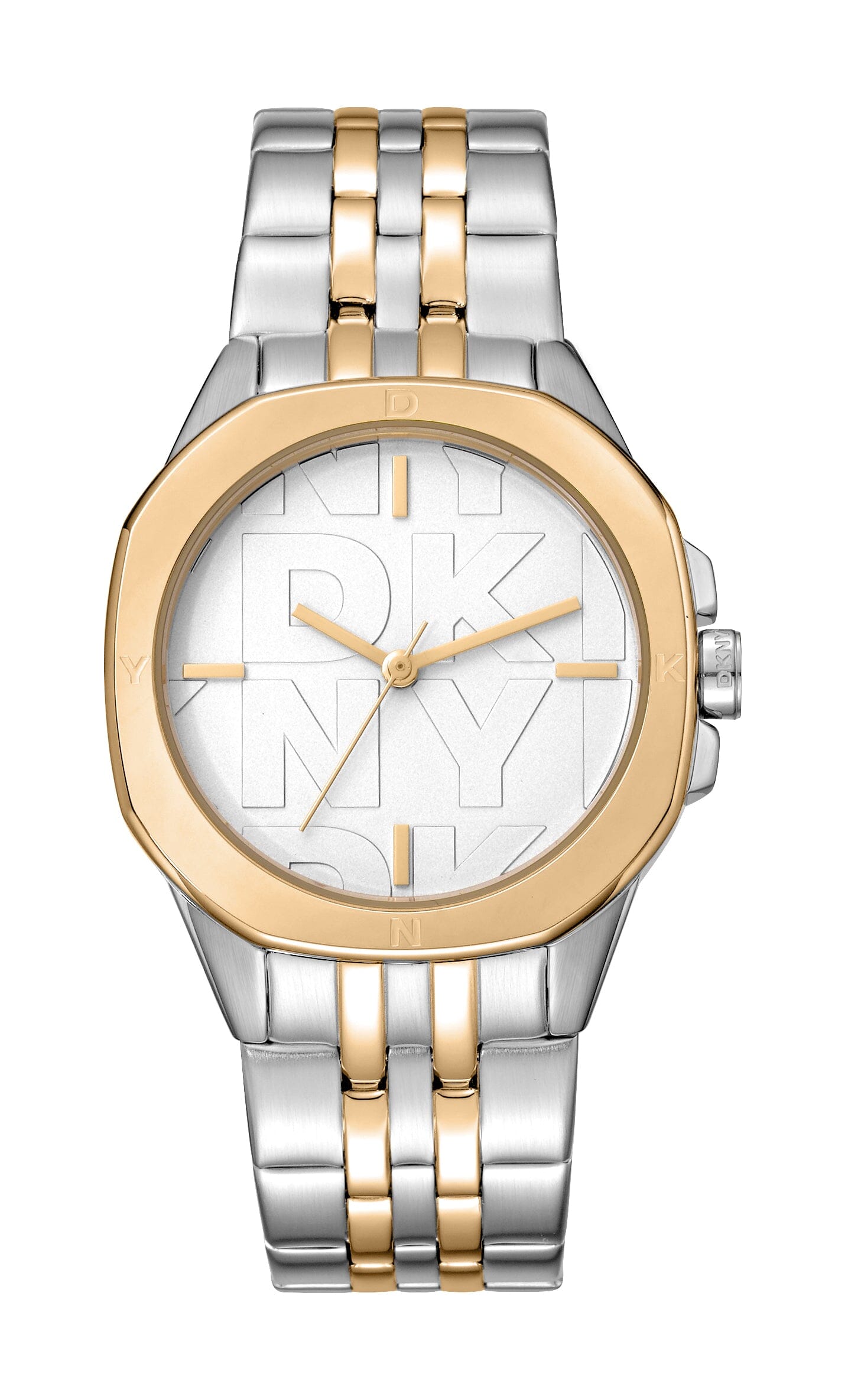 DK1L012M0085 DKNY Logo Silver Dial Two Tone Silver & Gold Women's Watch 34mm Watches DKNY 