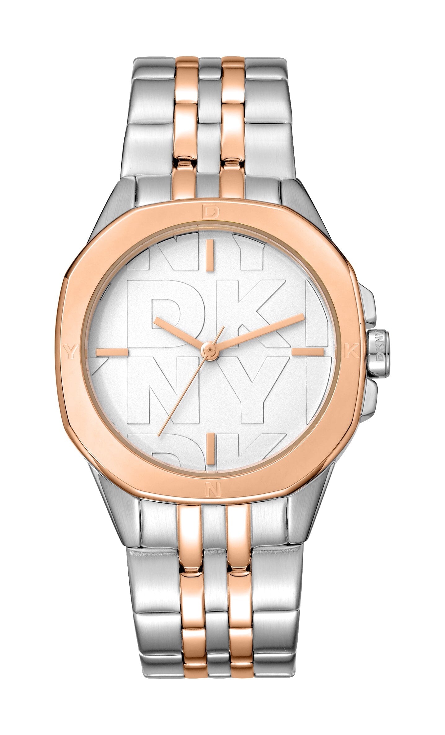 DK1L012M0105 DKNY Logo Silver Dial Two Tone Silver & Rose Gold Women's Watch 34mm Watches DKNY 