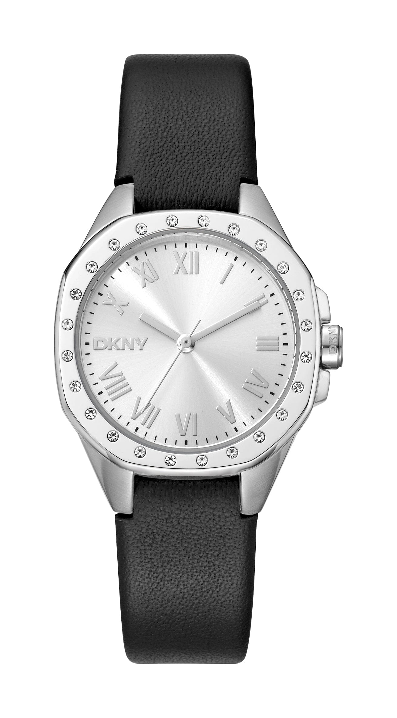 DK1L013L0015 DKNY Evening Silver Dial Black Leather Strap Women's Watch 30mm Watches DKNY 
