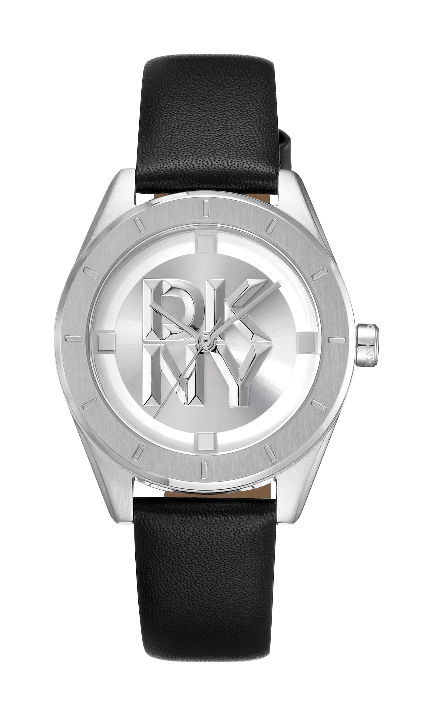 DK1L016L0015 DKNY Logo Silver White Dial Leather Strap Women's Watch 34mm Watches DKNY 