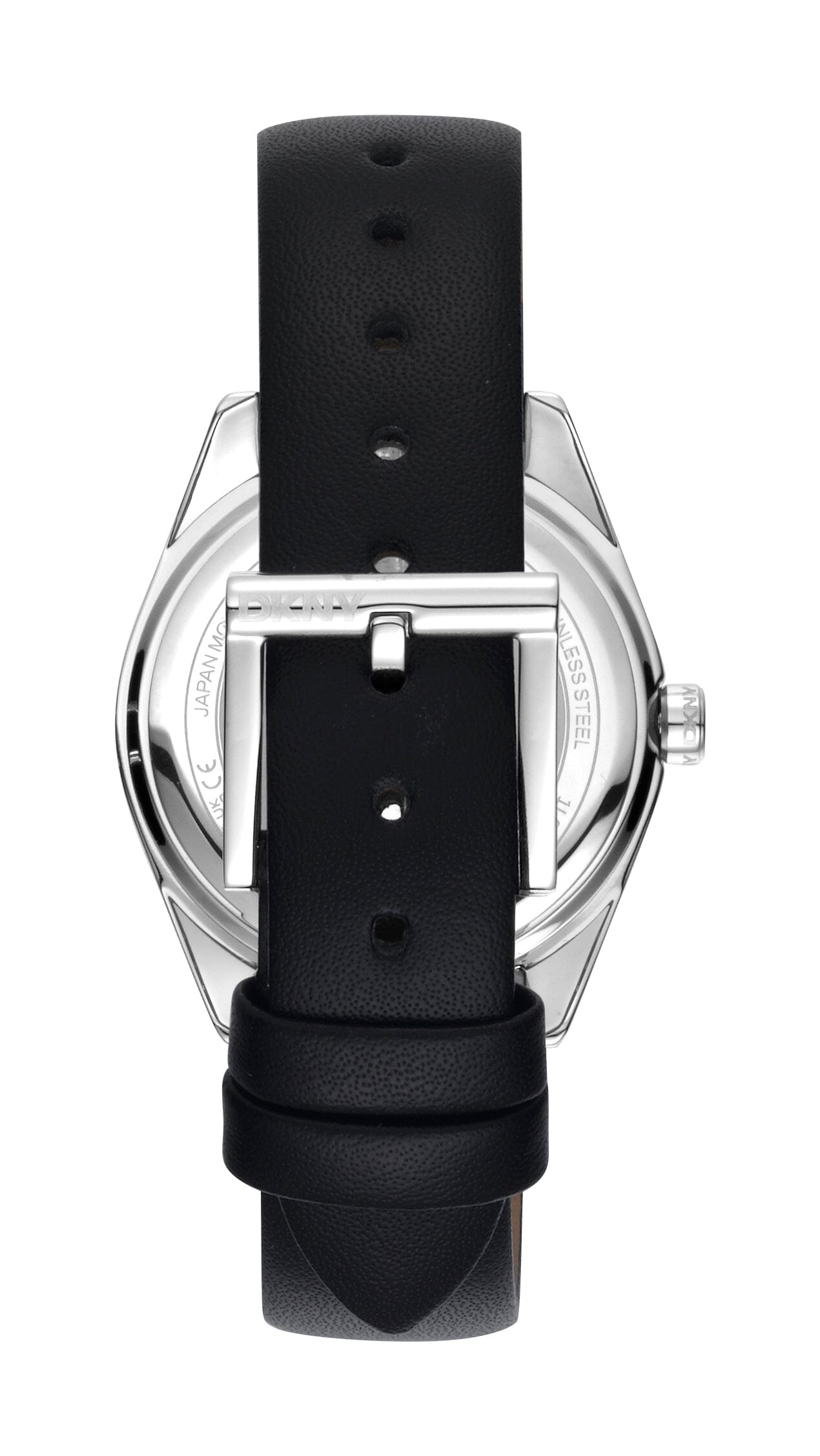 DK1L016L0015 DKNY Logo Silver White Dial Leather Strap Women's Watch 34mm Watches DKNY 