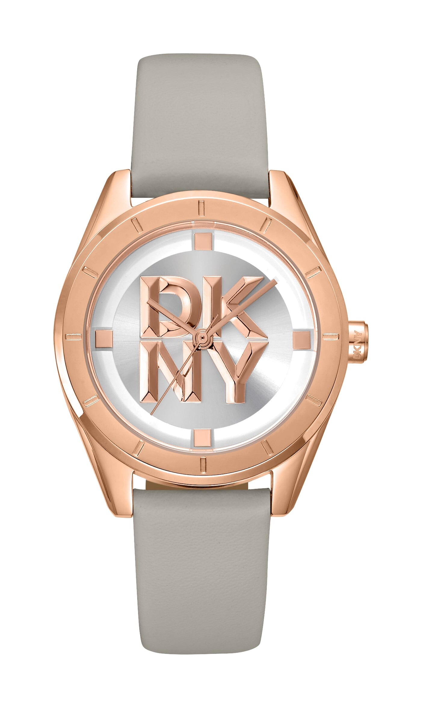 DK1L016L0035 DKNY Logo Silver White Dial Rose Gold Women's Watch 34mm Watches DKNY 
