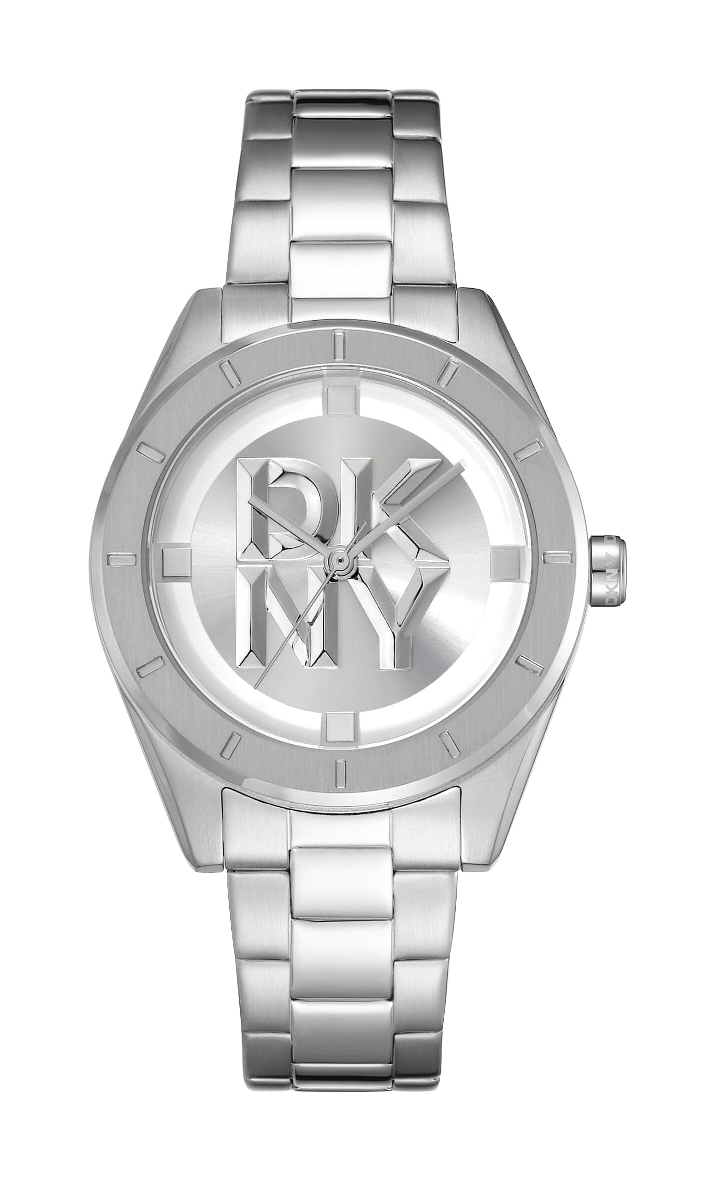 DK1L016M0045 DKNY Logo Silver White Dial Stainless Steel Women's Watch 34mm Watches DKNY 