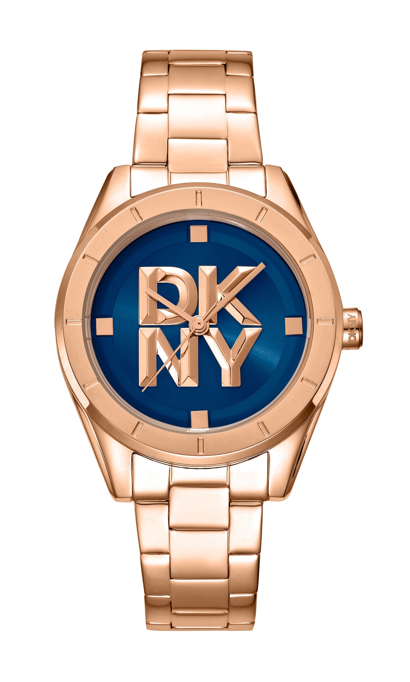 DK1L016M0075 DKNY Logo Dark Blue Dial Stainless Steel Rose Gold Women's Watch 34mm Watches DKNY 