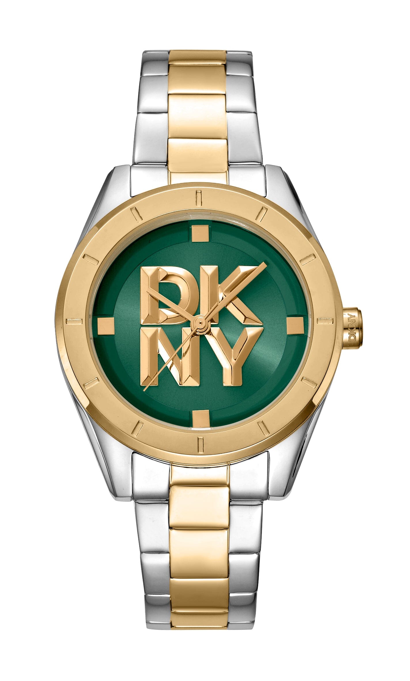 DK1L016M0095 DKNY Logo Dark Green Dial Two Tone Silver & Gold Women's Watch 34mm Watches DKNY 