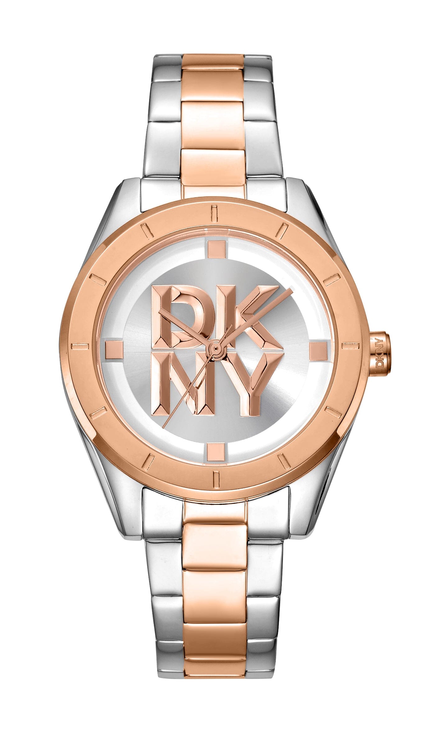DK1L016M0105 DKNY Logo Silver White Dial Two Tone Silver & Rose Gold Women's Watch 34mm Watches DKNY 