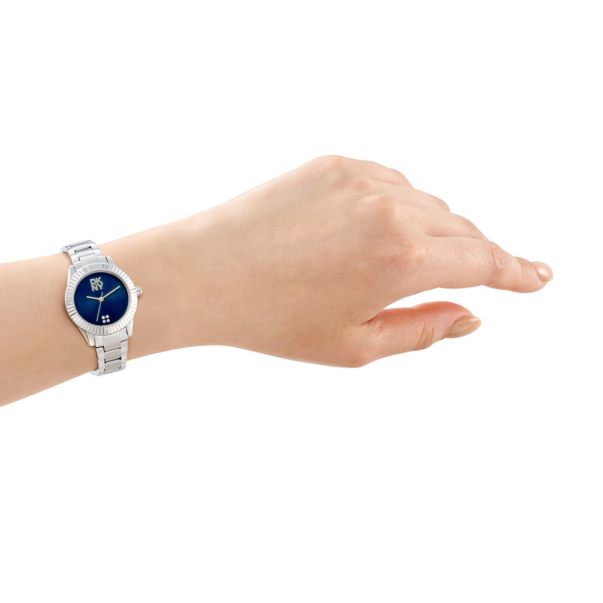 DK1L017M0325 DKNY Women's Logo Dark Blue Dial Silver Stainless Steel Bracelet Watch DKNY 