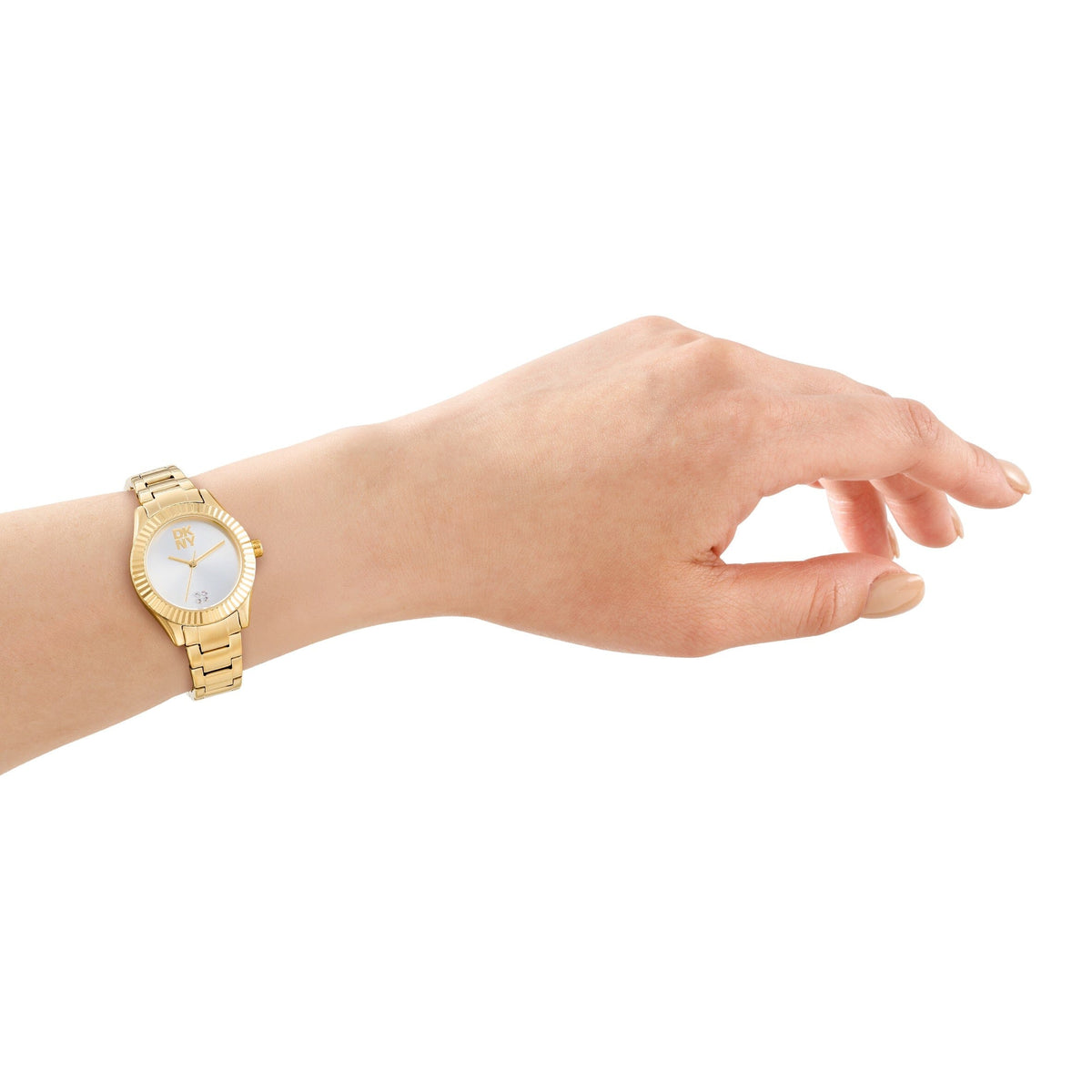DK1L017M0335 DKNY Women's Logo Silver Dial Gold Stainless Steel Bracelet Watch DKNY 