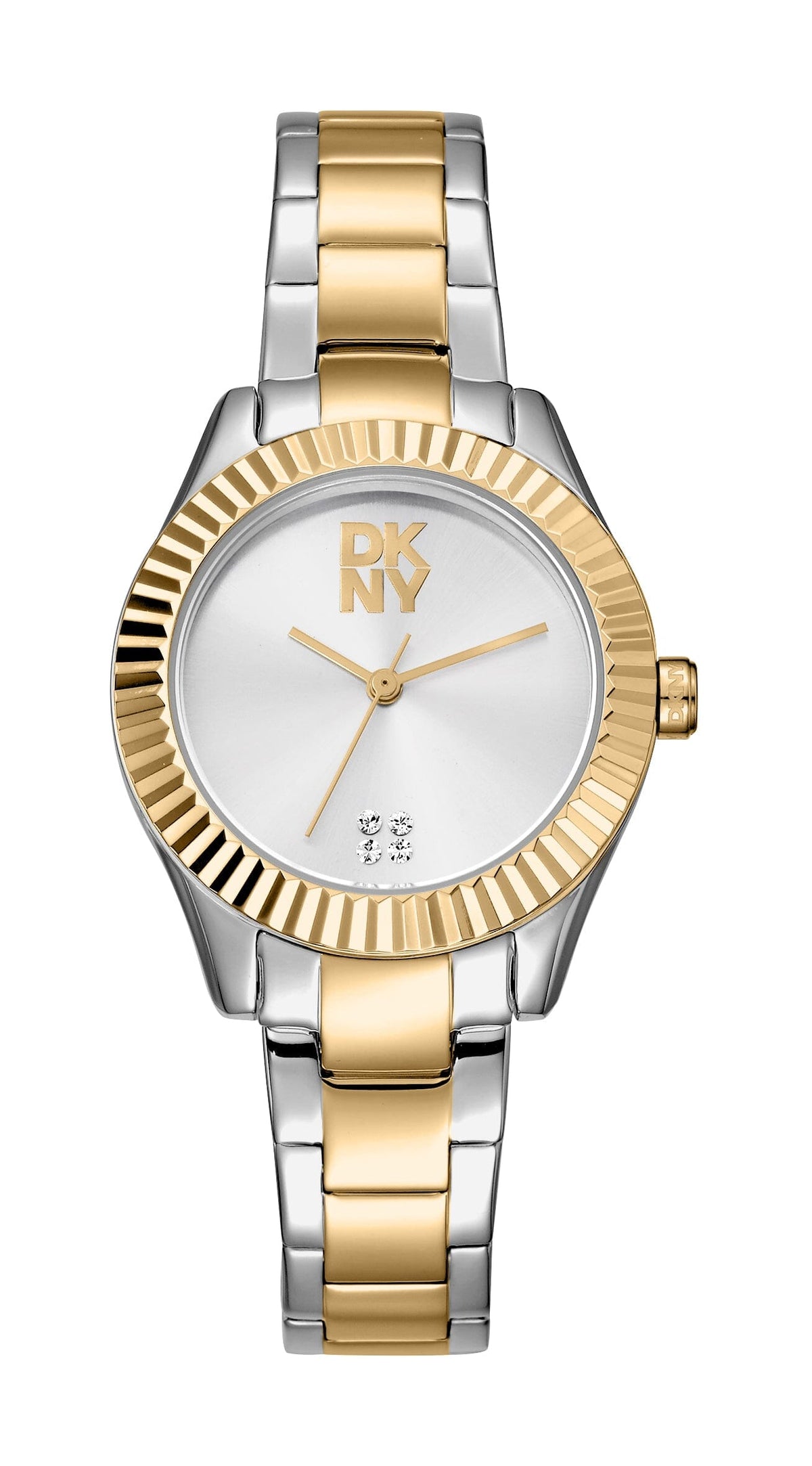 DK1L017M0355 DKNY Women's Logo Two Tone Silver & Gold Stainless Steel Bracelet Watch DKNY 