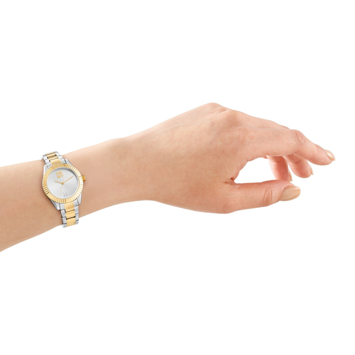 DK1L017M0355 DKNY Women's Logo Two Tone Silver & Gold Stainless Steel Bracelet Watch DKNY 