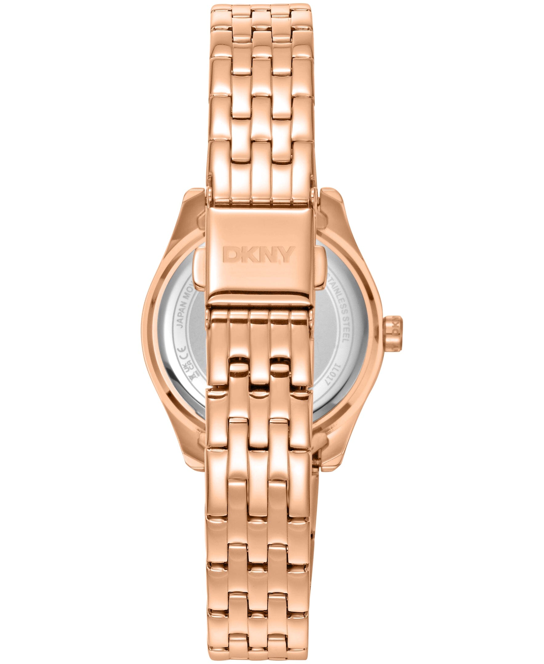 DK1L017M1075 DKNY Women's Fluted Bezel Rose-Gold Tone Stainless Steel Bracelet Watch 30mm Watches DKNY 