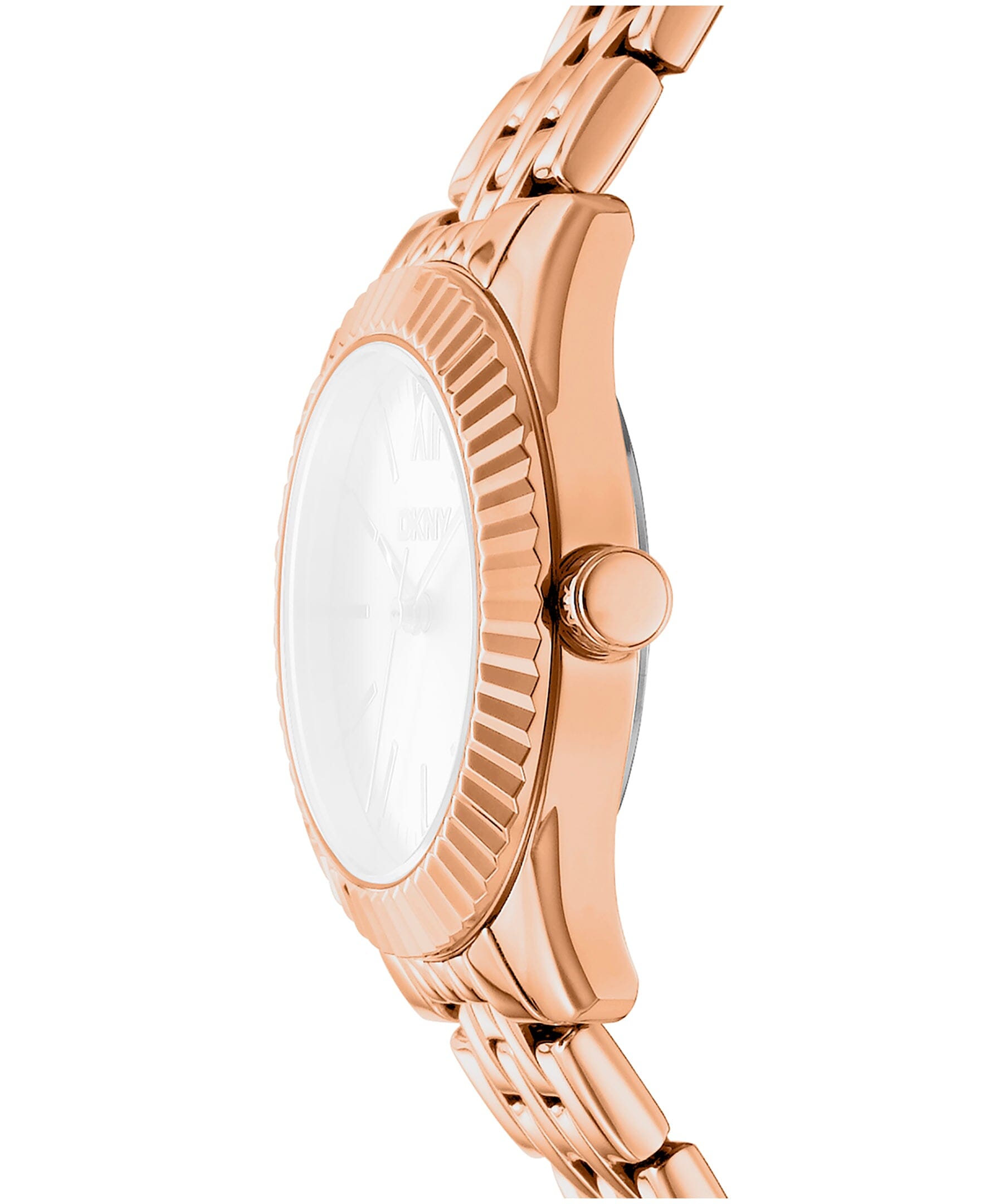DK1L017M1075 DKNY Women's Fluted Bezel Rose-Gold Tone Stainless Steel Bracelet Watch 30mm Watches DKNY 