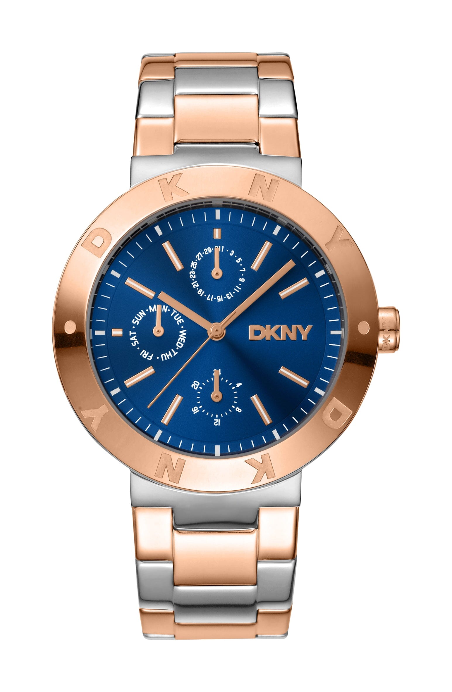 DK1L022M0075 DKNY Active Dark Blue Dial Two Tone Silver & Rose Gold Women's Watch 38mm Watches DKNY 