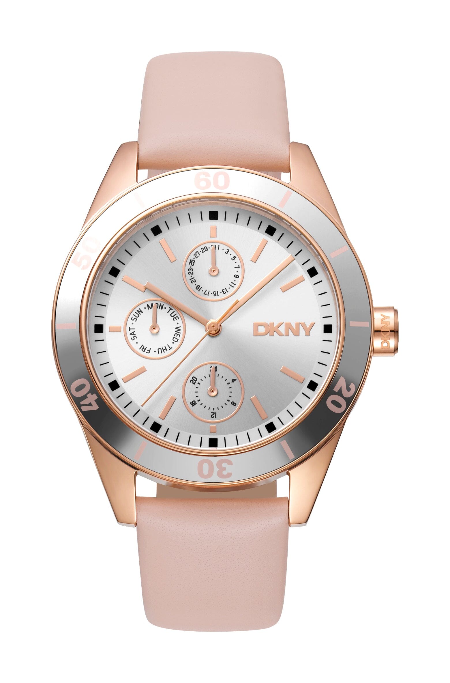 DK1L028L0035 DKNY Active Multi-Function Silver Dial Rose Gold Women's Watch 38mm Watches DKNY 