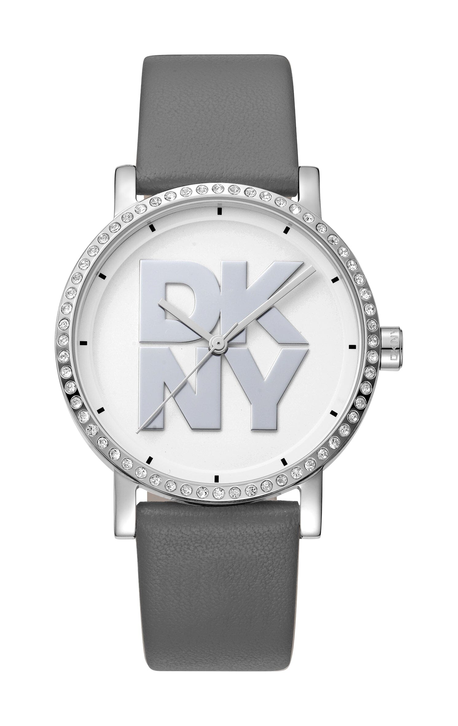 DK1L035L0015 DKNY Logo Silver Dial Grey Leather Strap Women's Watch 36mm Watches DKNY 