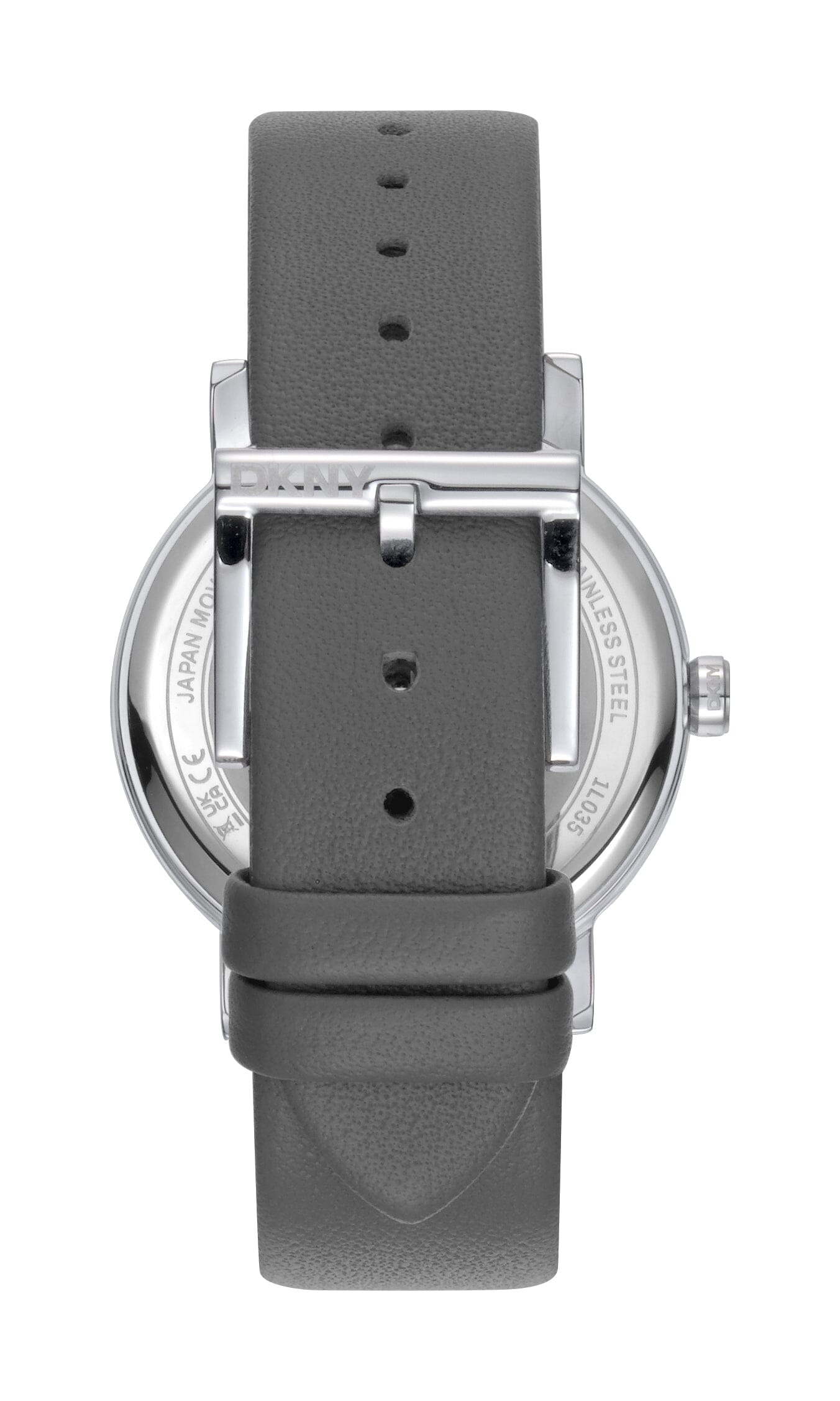 DK1L035L0015 DKNY Logo Silver Dial Grey Leather Strap Women's Watch 36mm Watches DKNY 